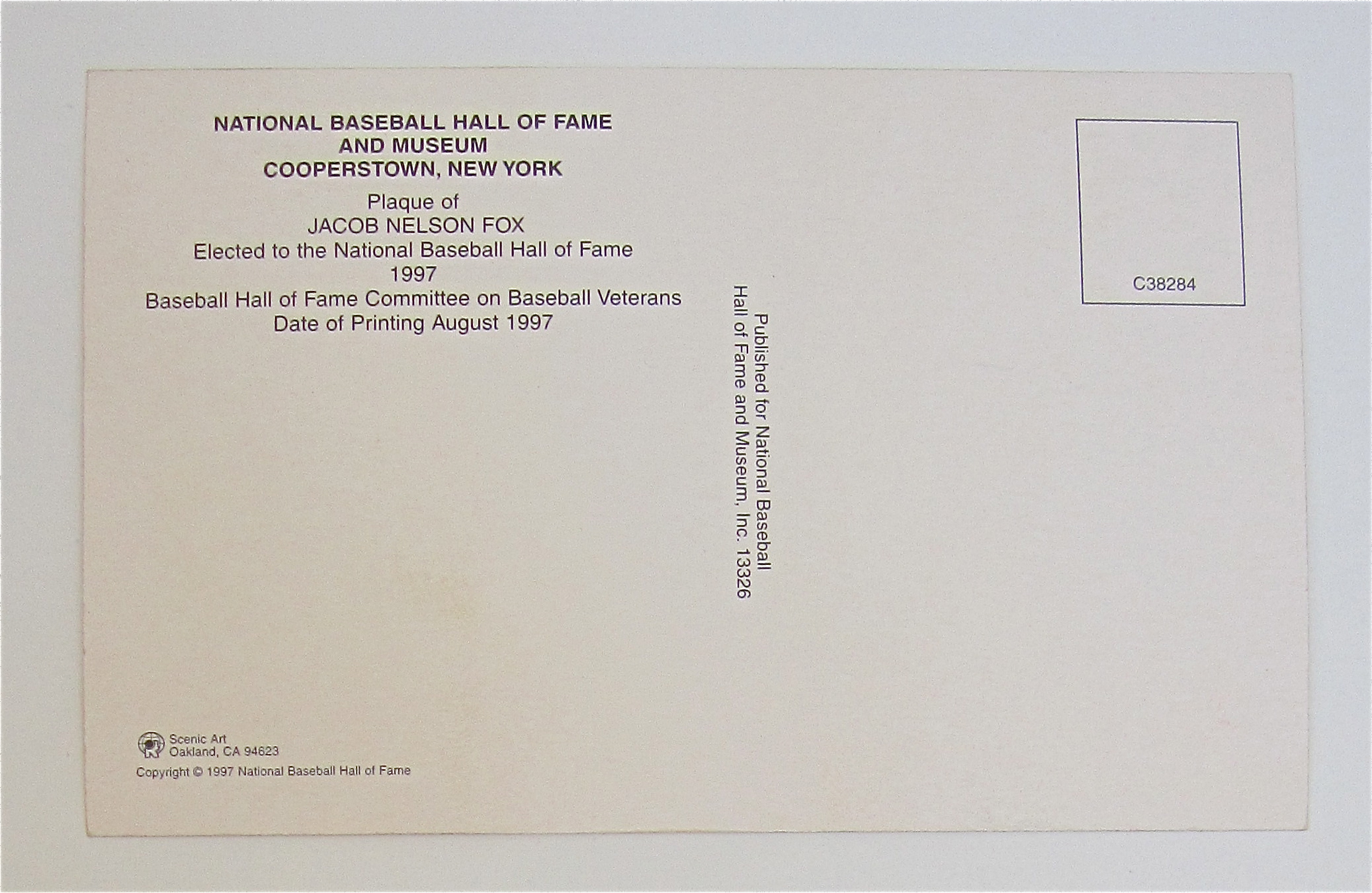 Nellie Fox Hall Of Fame Cooperstown Plaque Postcard
