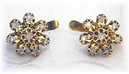 18K Gold Asian Uncut  Diamond Leverback Earrings