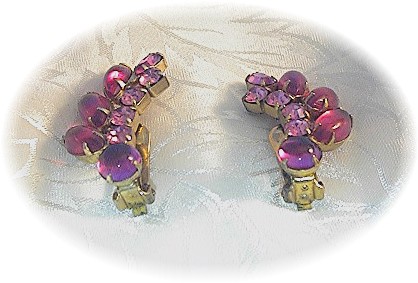 WEISS Pink Crystal Clip Earrings 1 1/2 inch