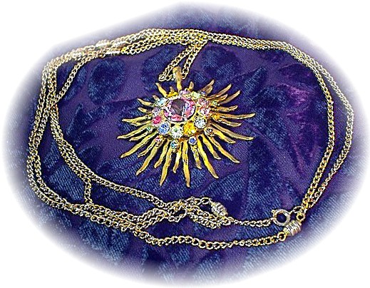 Necklace 54 Inch Chain & Starburst Rhinestone Pendant
