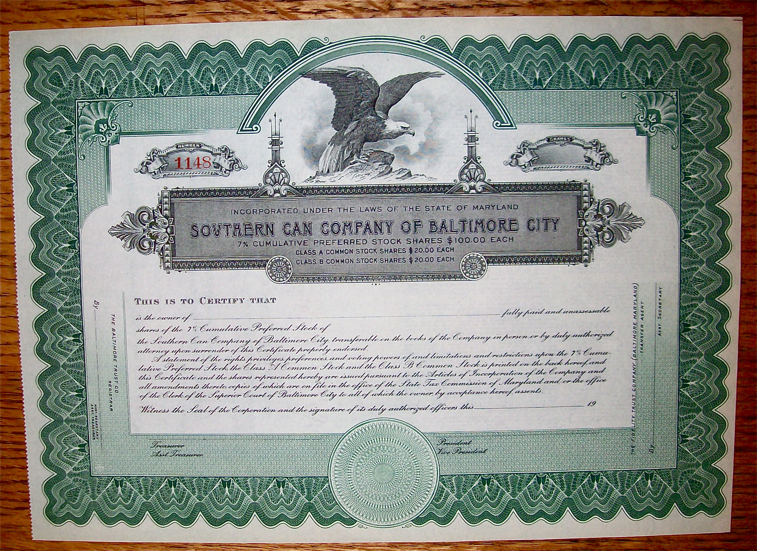1920's Southern Can Company Of Baltimore City Stock