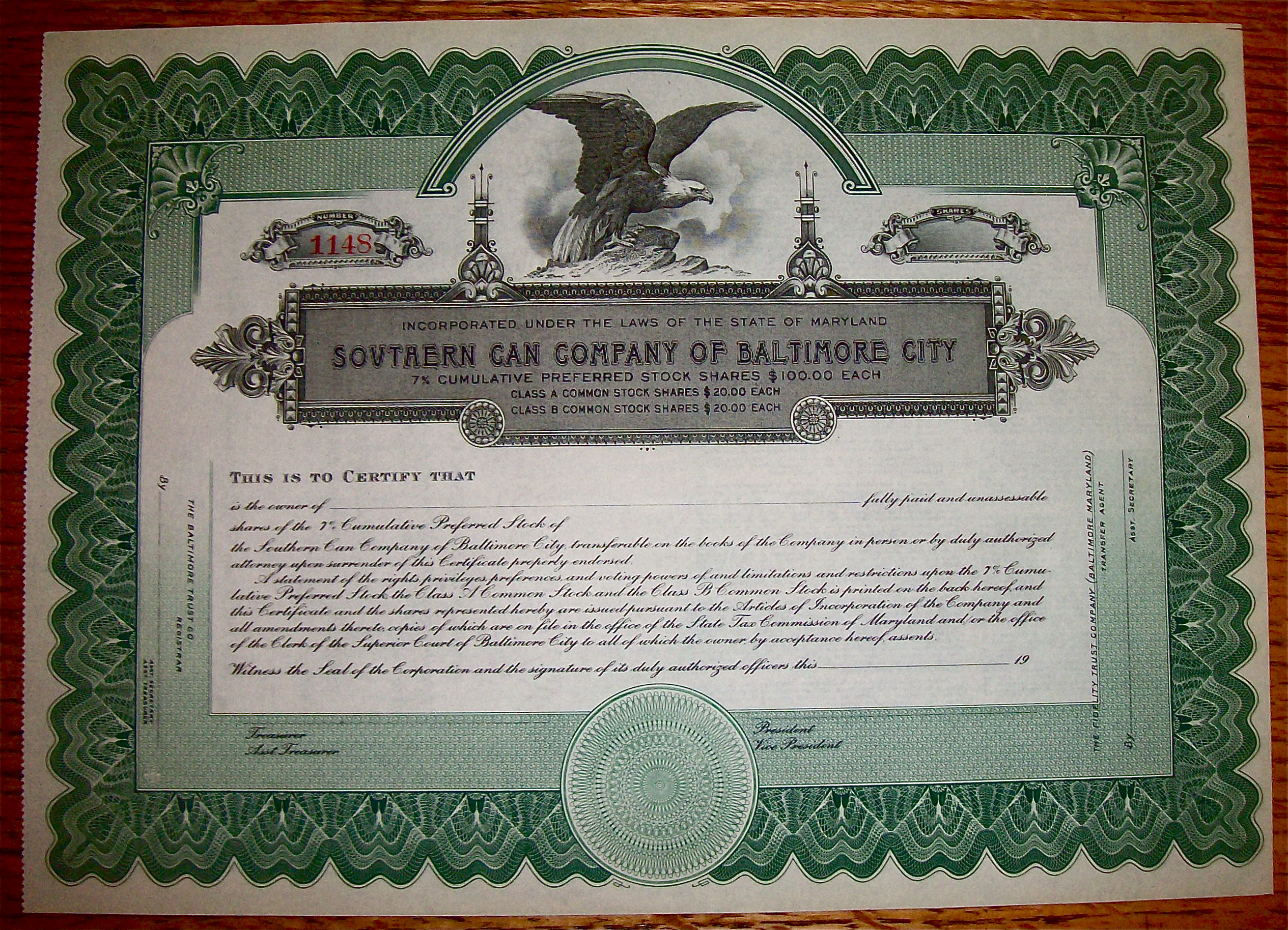 1920's Southern Can Company Of Baltimore City Stock