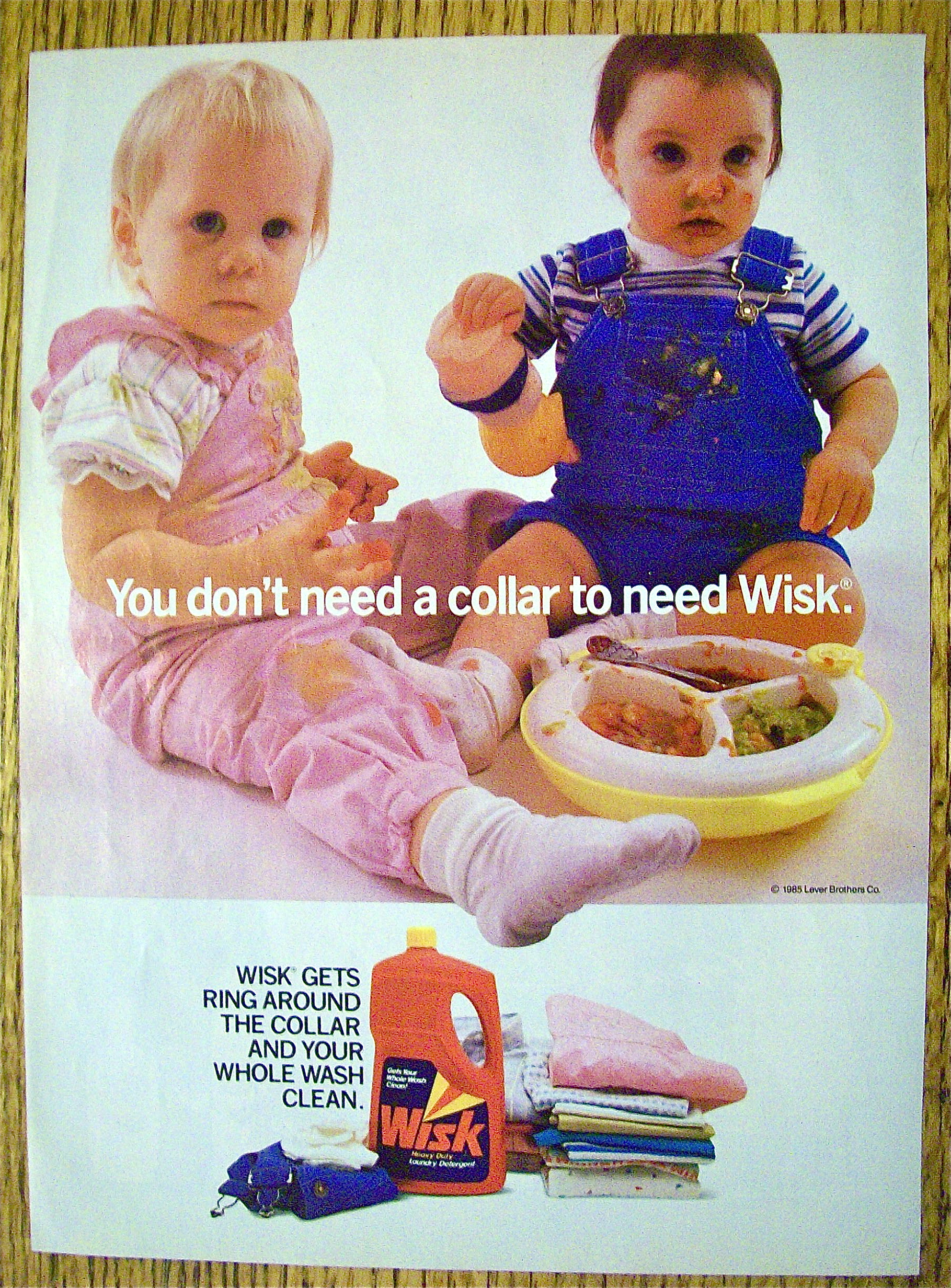 1986 Wisk Detergent with Two Babies In Dirty Clothes
