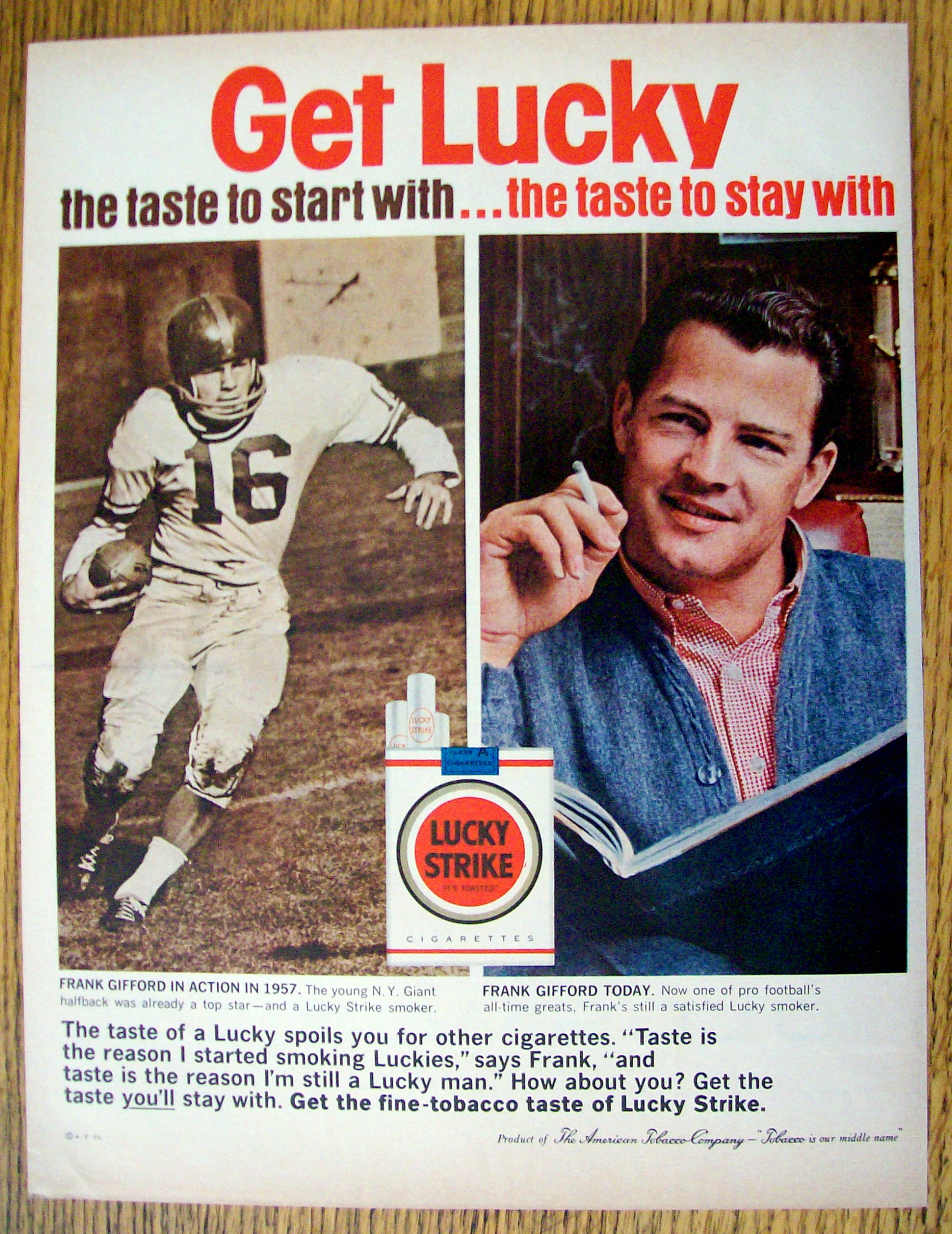 1962 Lucky Strike Cigarettes w/Football's Frank Gifford