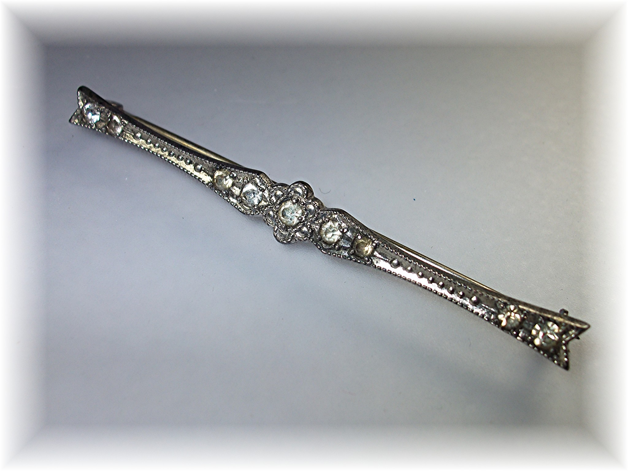 Brooch Pin Sterling Silver Crystal Bar Antique
