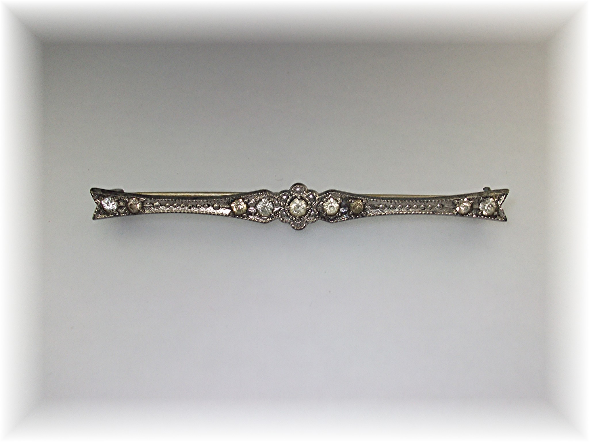 Brooch Pin Sterling Silver Crystal Bar Antique