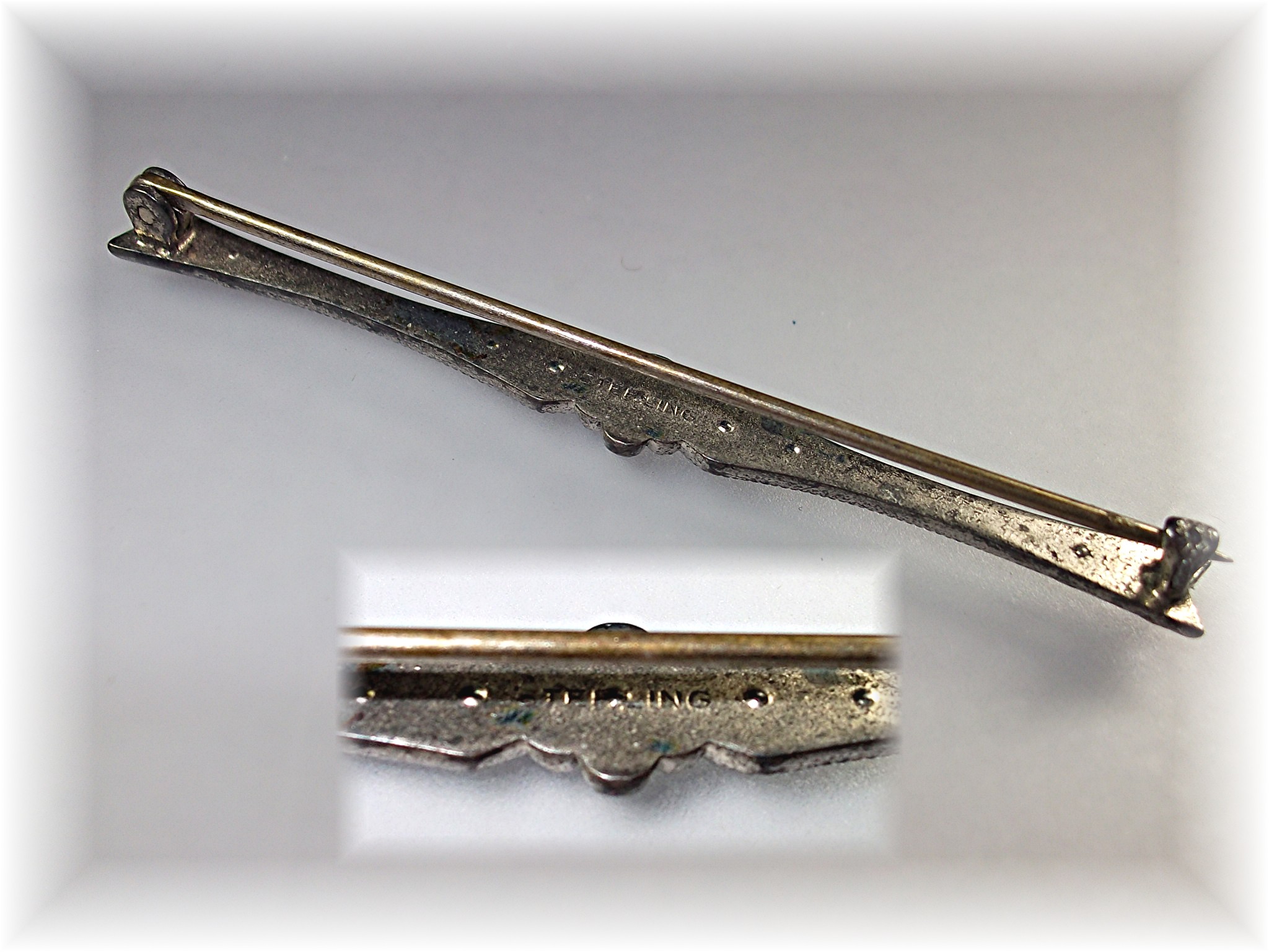 Brooch Pin Sterling Silver Crystal Bar Antique