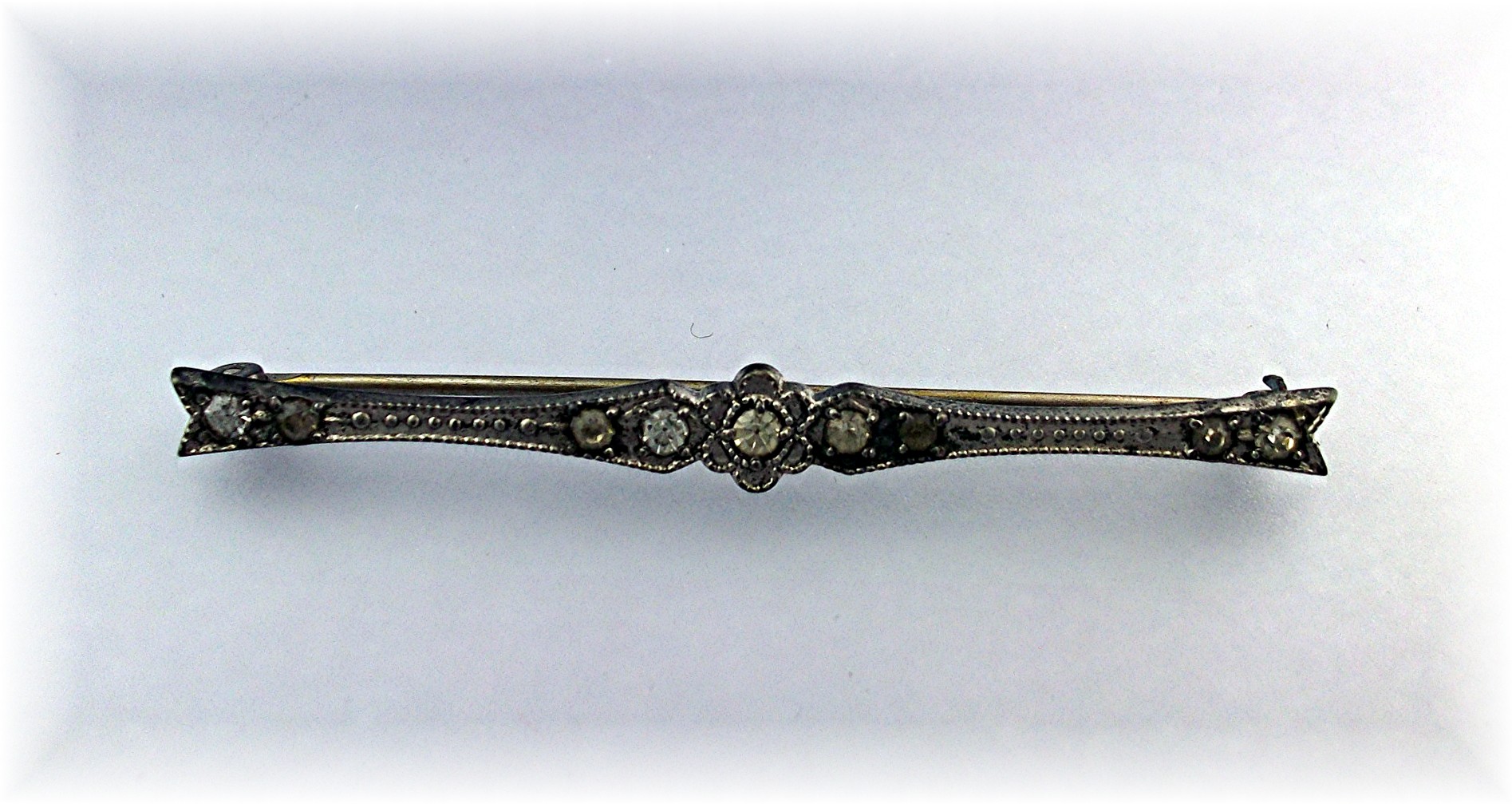 Brooch Pin Sterling Silver Crystal Bar Antique