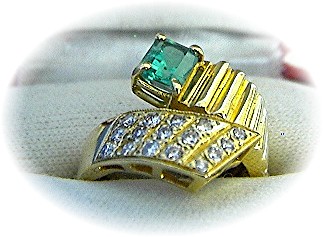 Ring 14K Yellow Gold 1 ct Emerald and Diamond