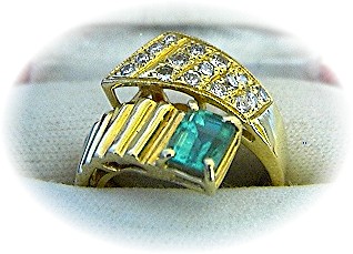 Ring 14K Yellow Gold 1 ct Emerald and Diamond