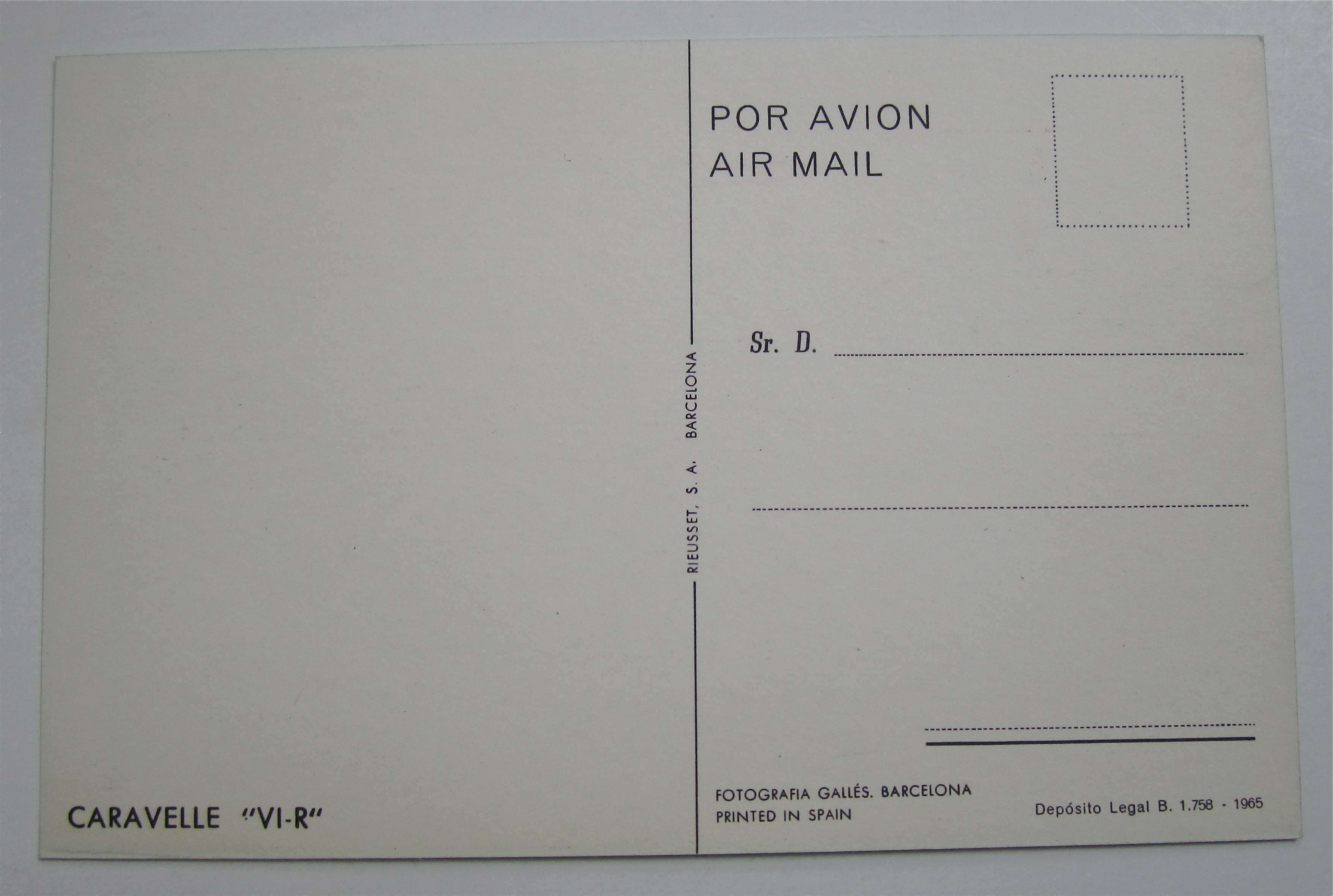 Caravelle VI-R Iberia Airplane Postcard