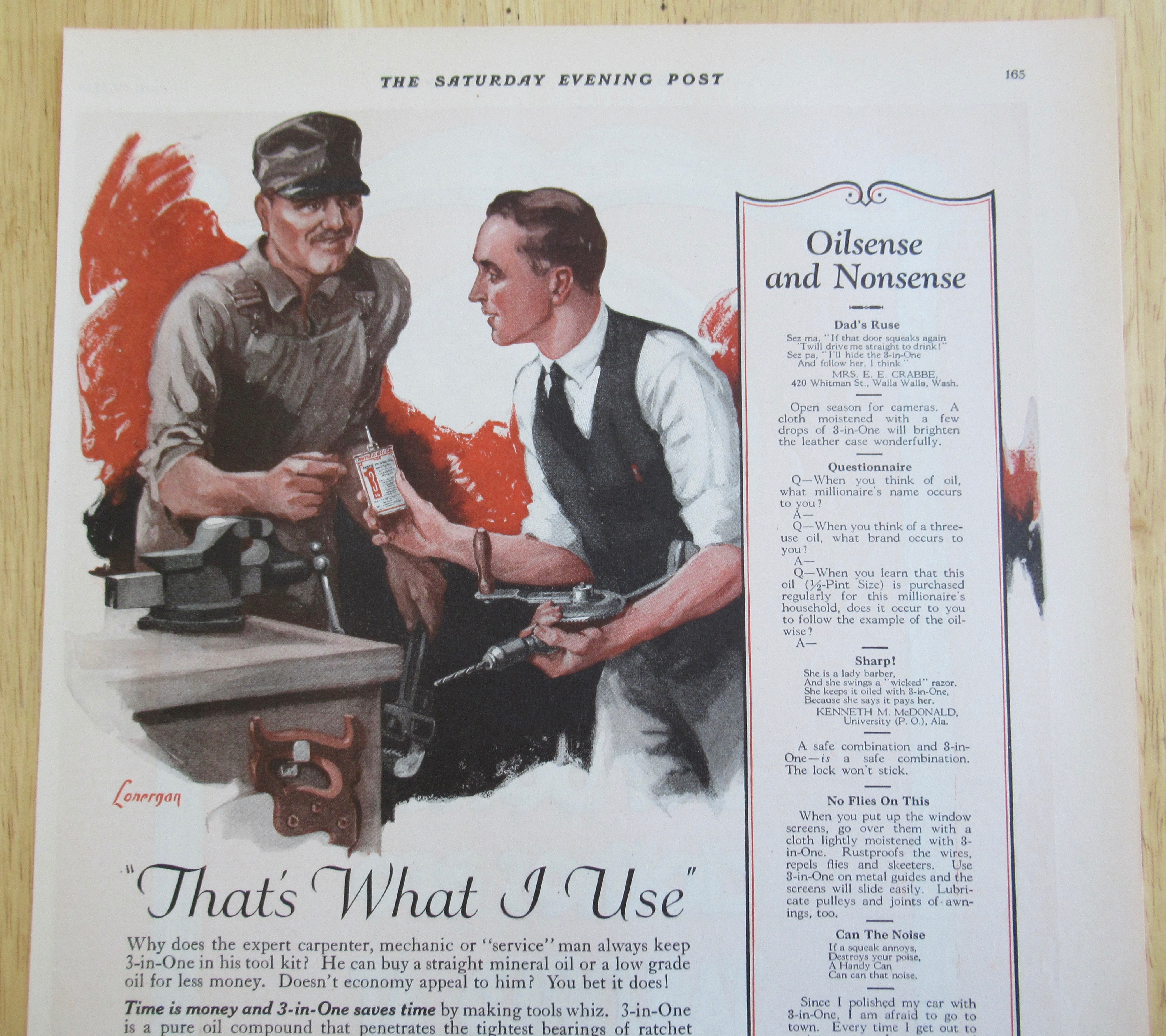 1926 3 in One Tool Oil with Men Working on Tools