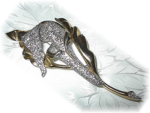 Gold and Rhodium Silver 5 Inch Lily RhinestonePin
