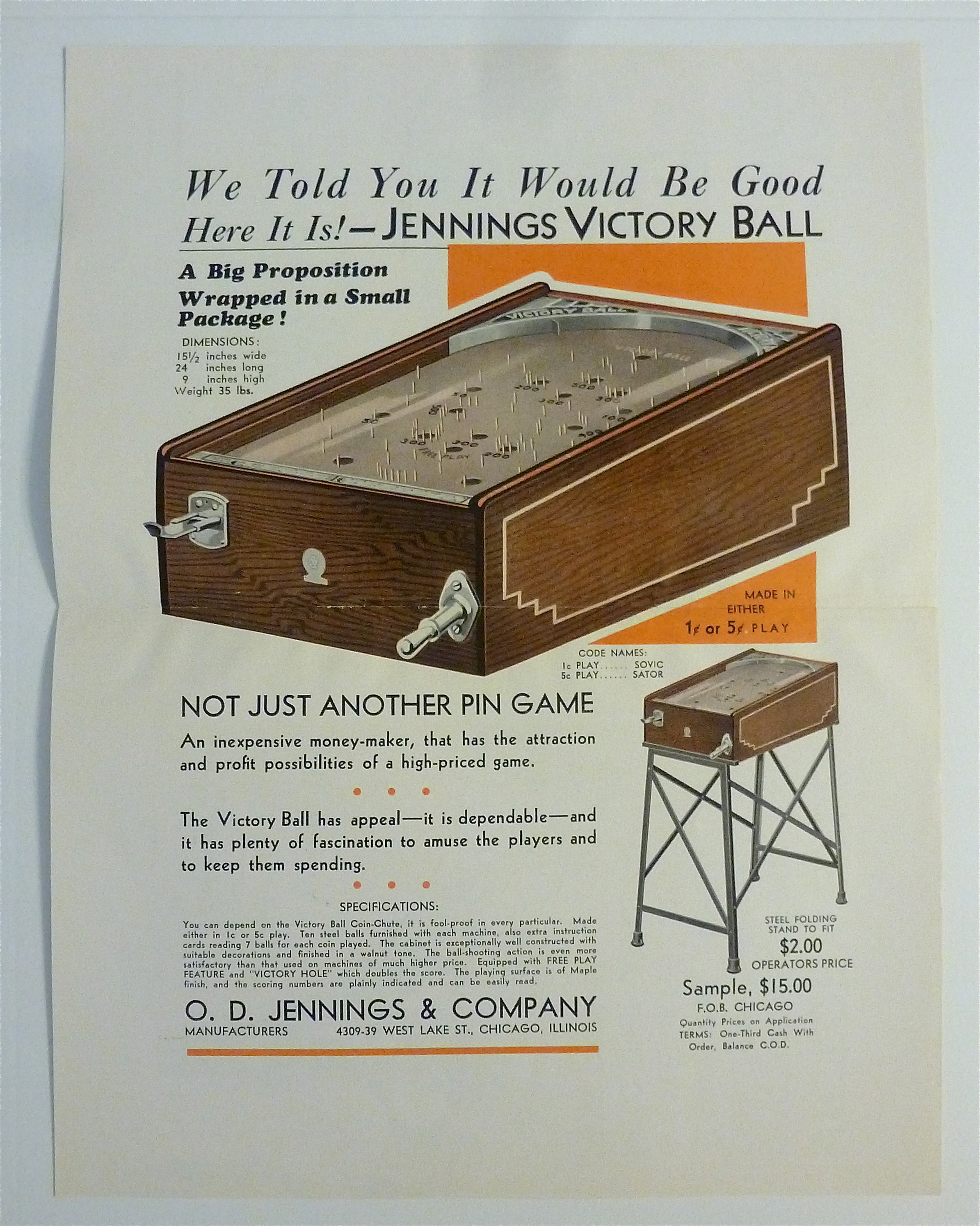 1932 O.D. Jennings Company with Jennings Victory Ball