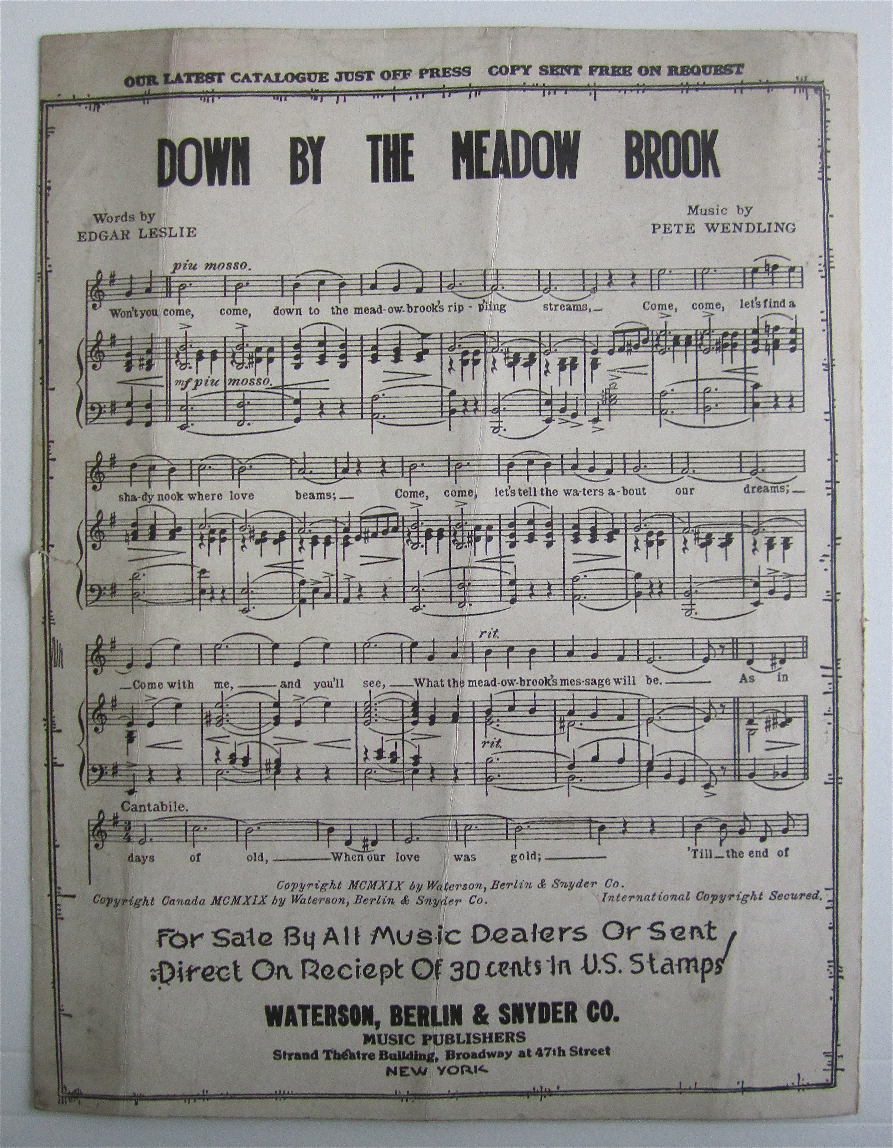 Sheet Music For 1919 Oh! What A Pal Was Mary