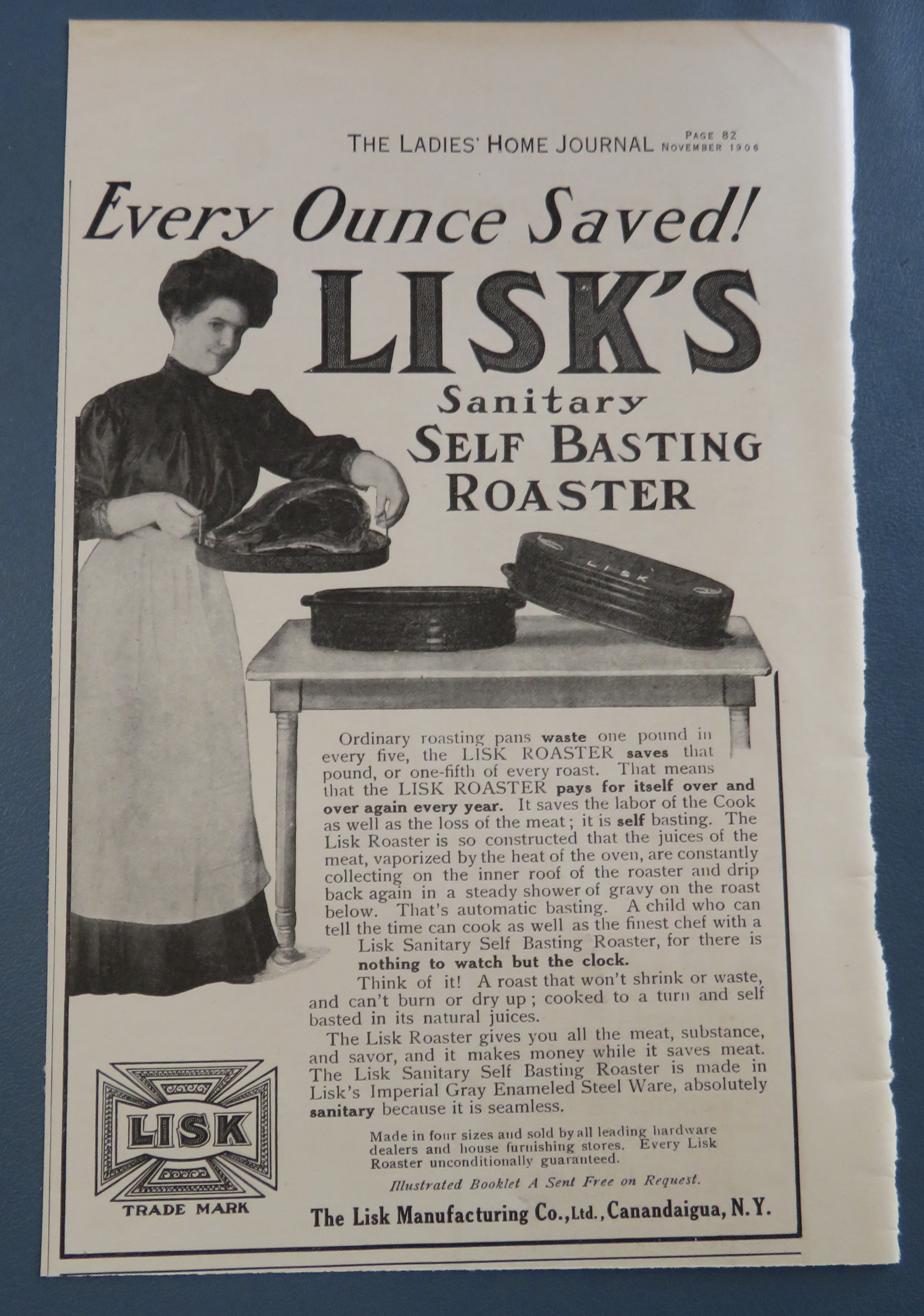 1906 Lisk's Sanitary Self Basting Roaster with Woman