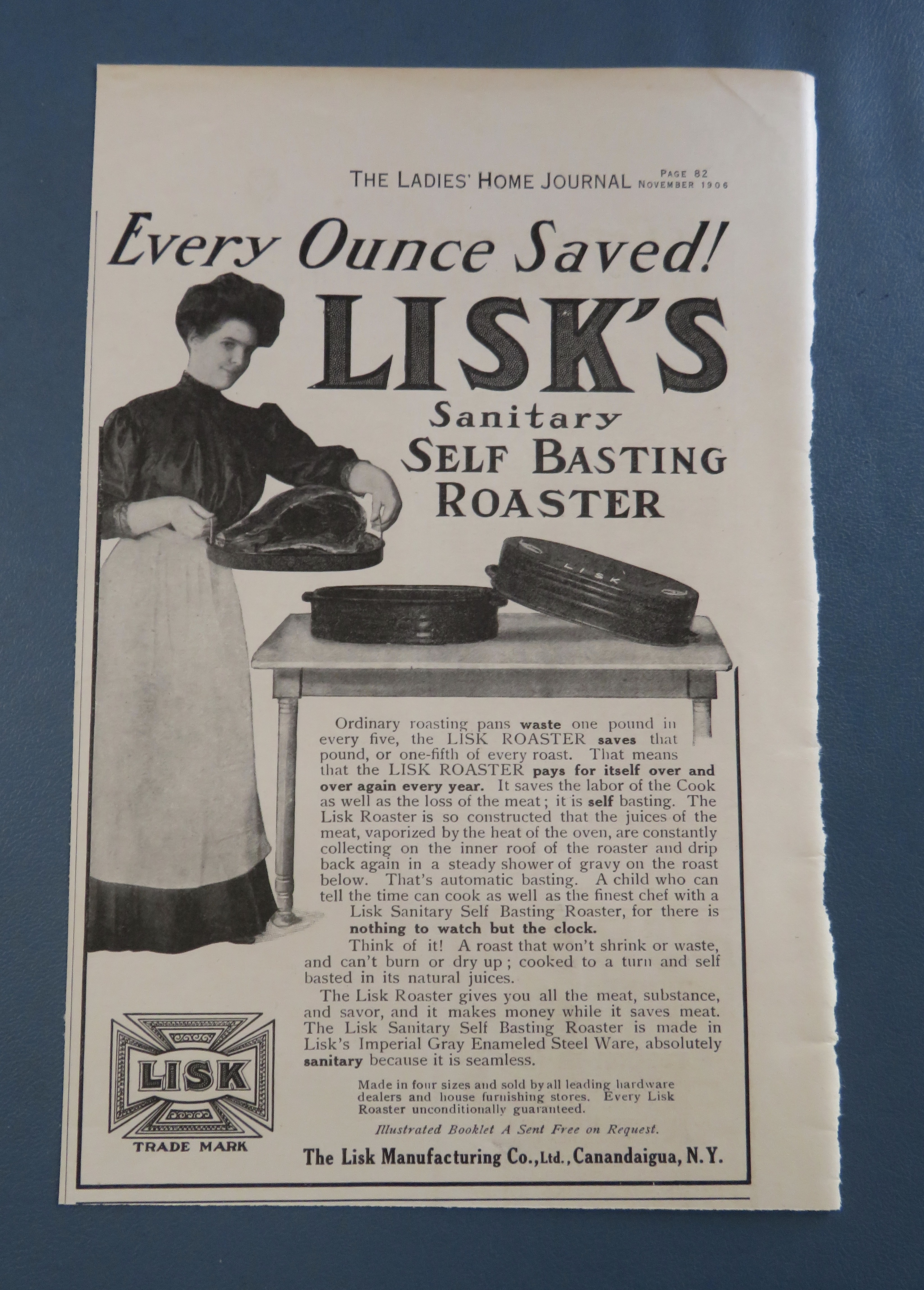 1906 Lisk's Sanitary Self Basting Roaster with Woman