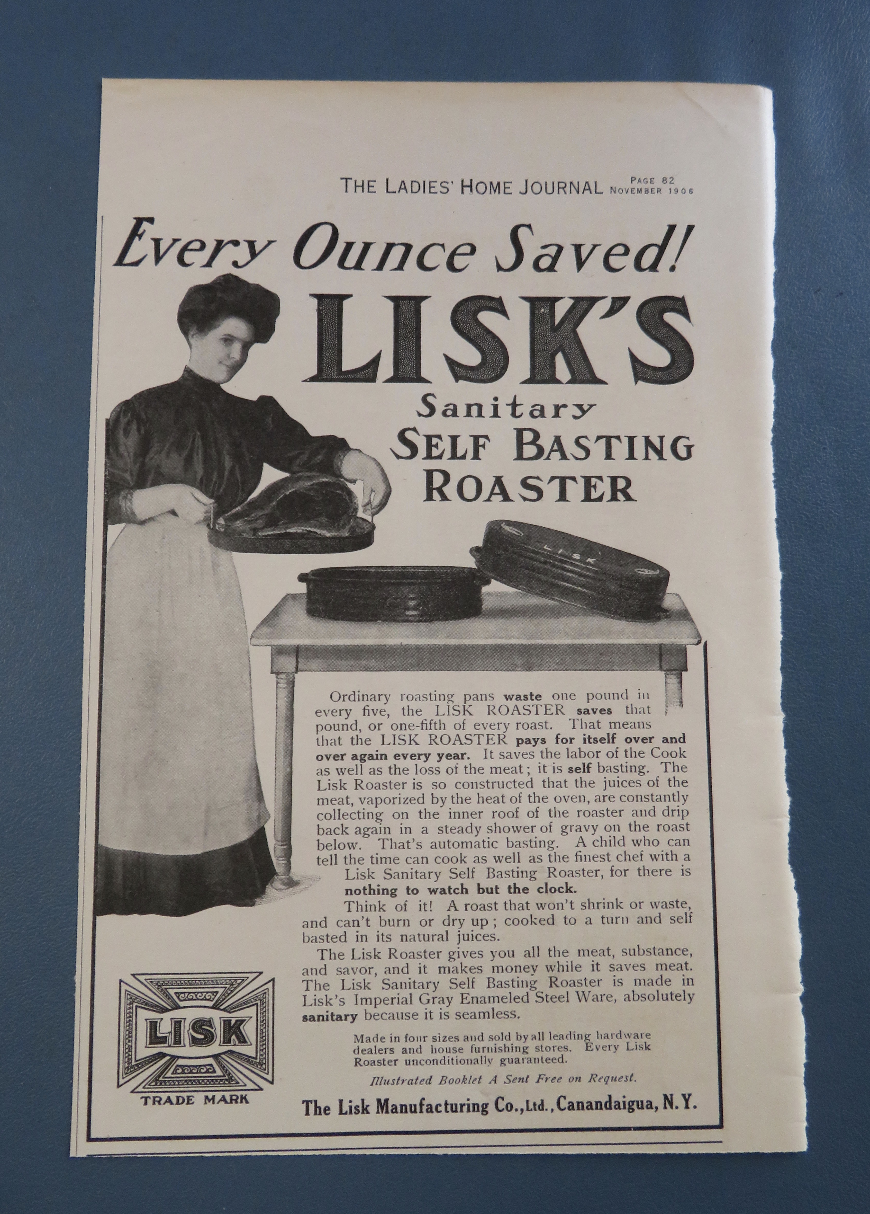 1906 Lisk's Sanitary Self Basting Roaster with Woman