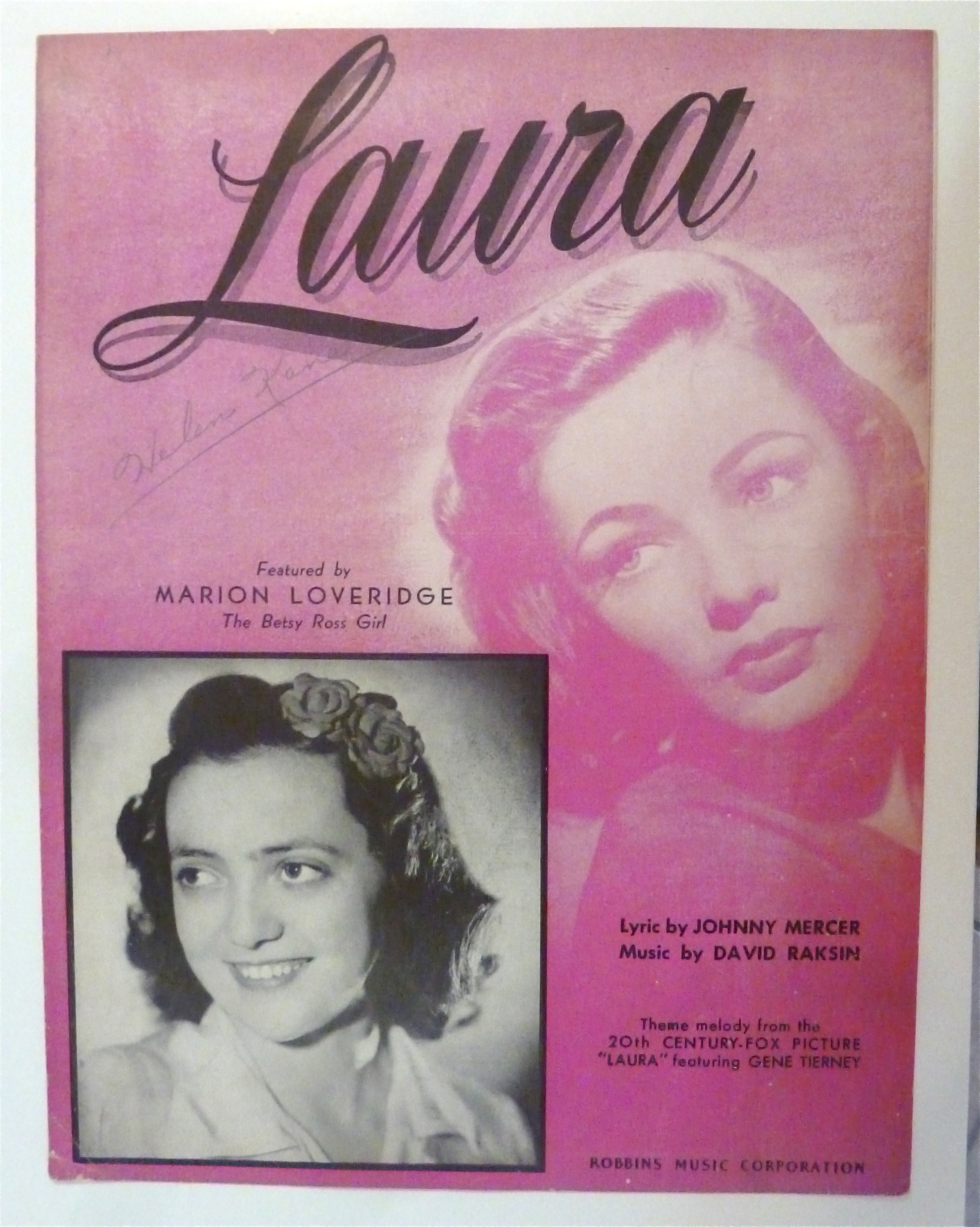 Sheet Music For 1945 Laura