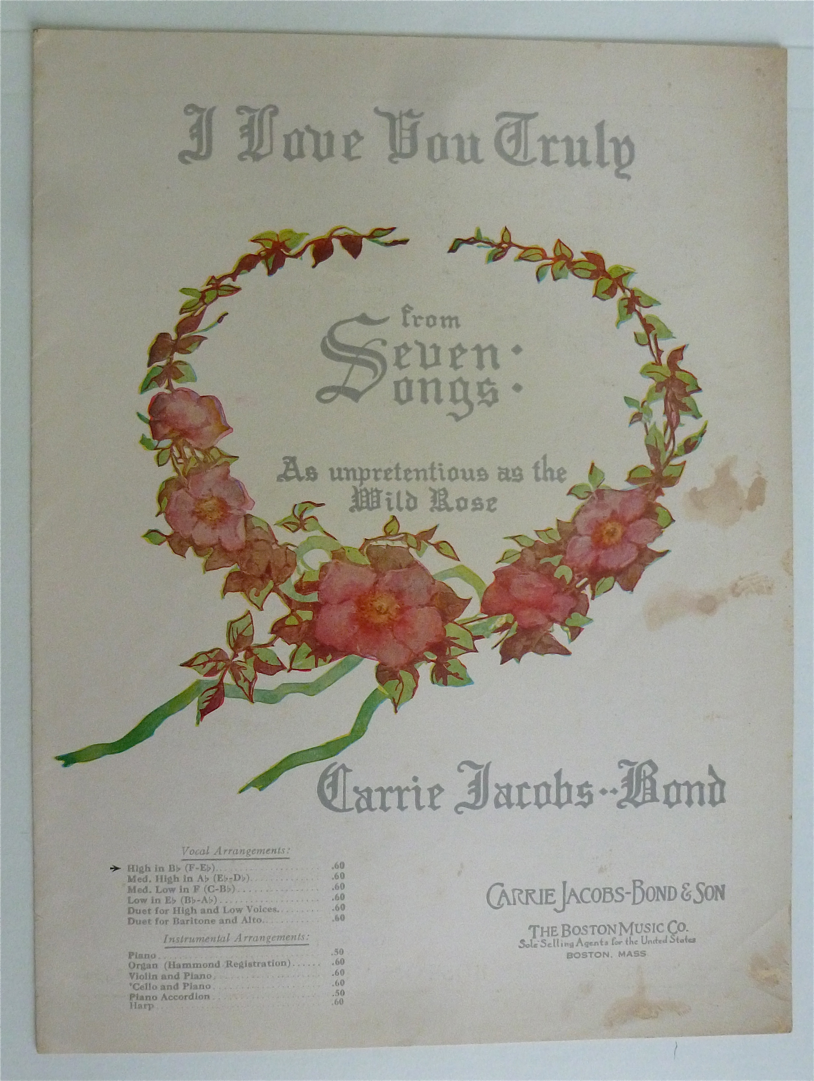 Sheet Music For 1938 I Love You Truly