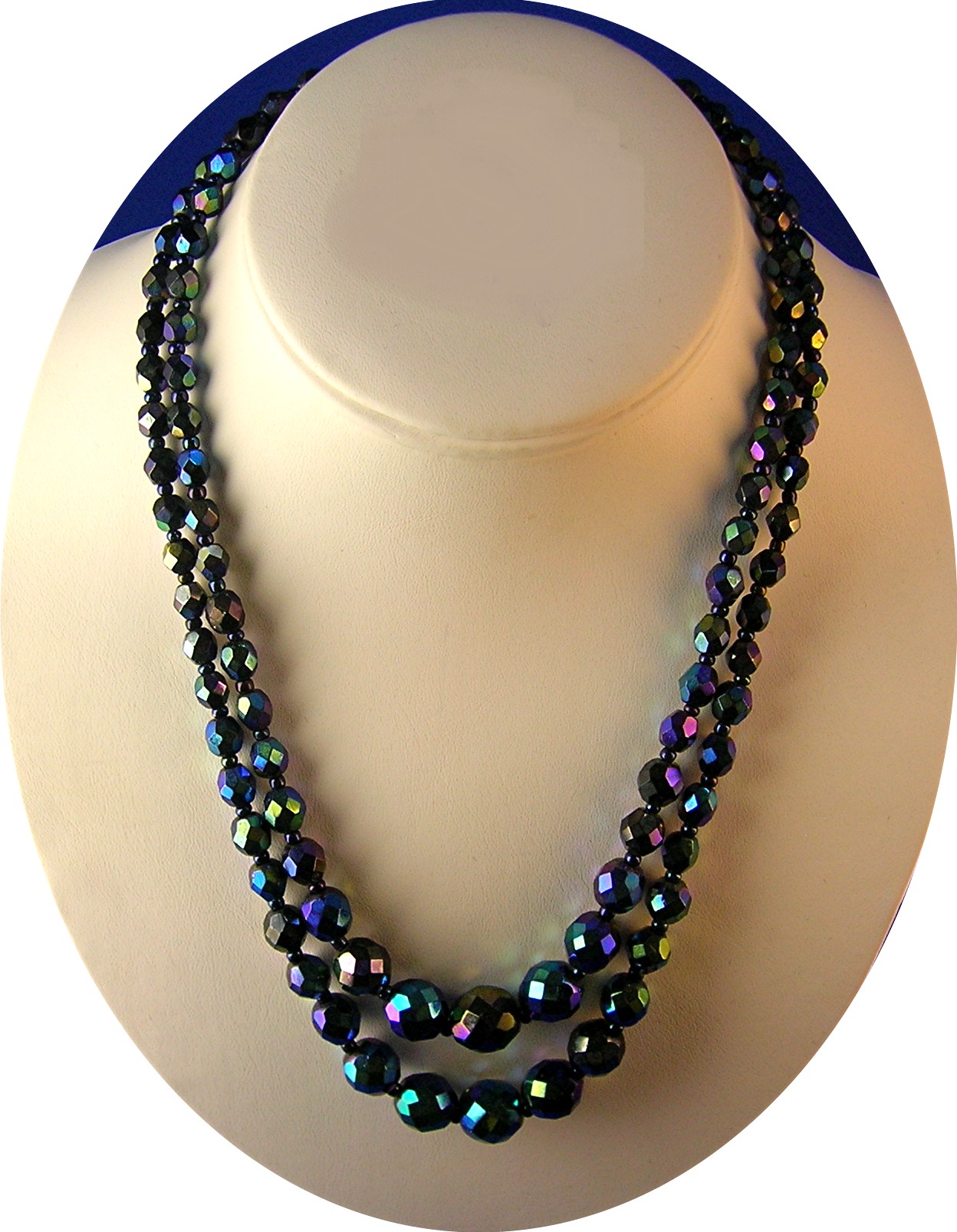 Bead Necklace, Blue Black faceted glass beads