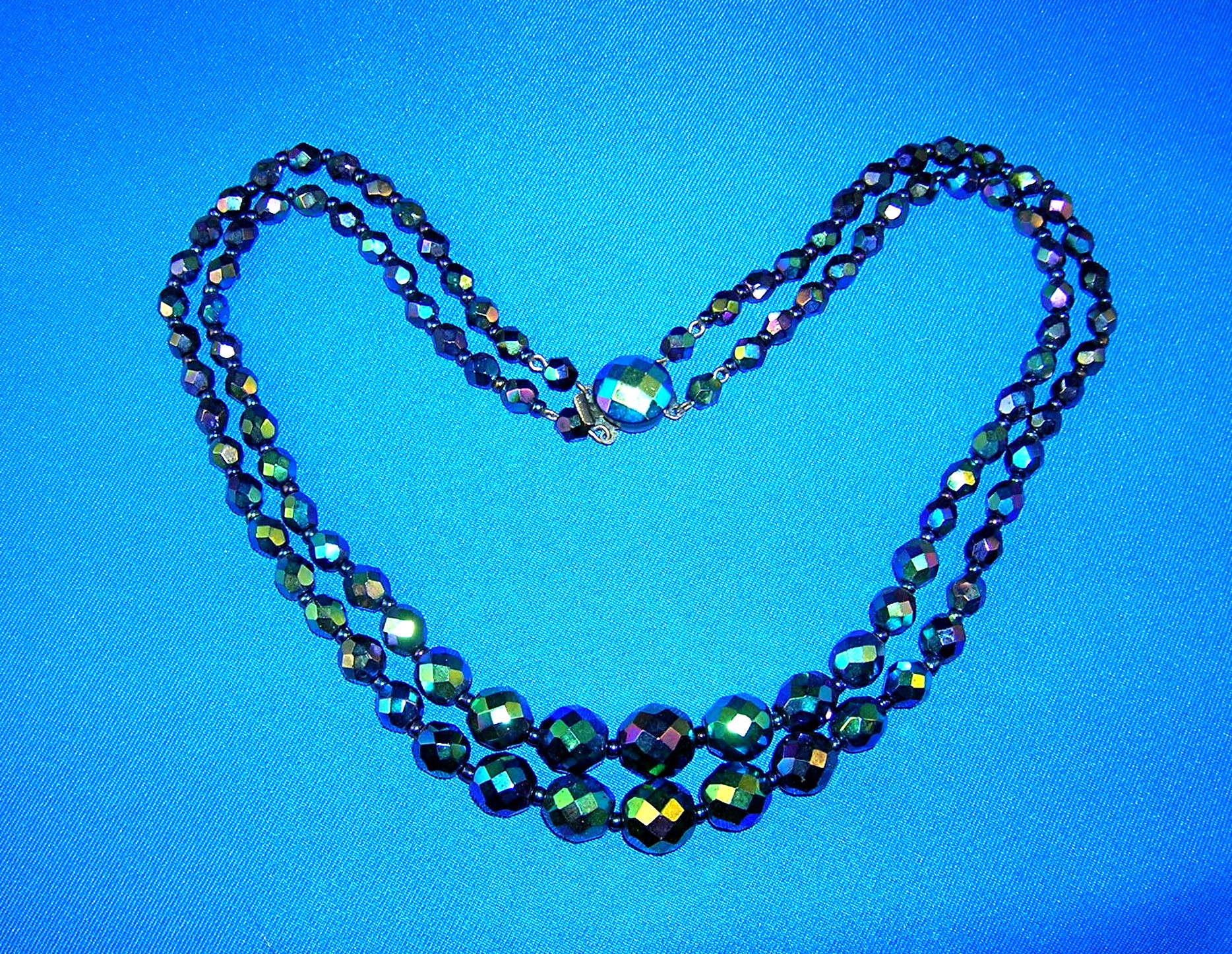 Bead Necklace, Blue Black faceted glass beads