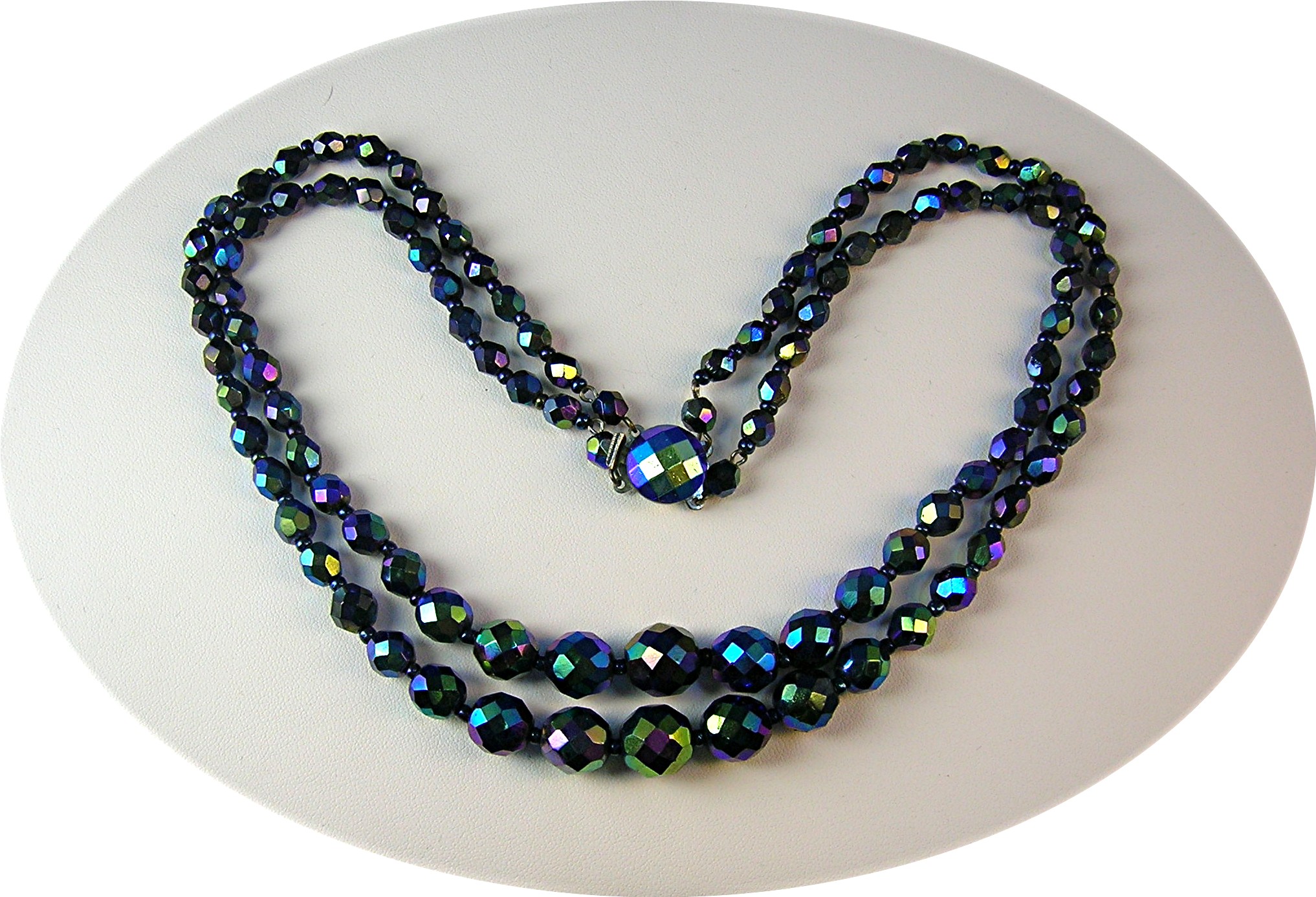 Bead Necklace, Blue Black faceted glass beads