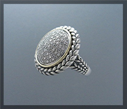 14K Gold Sterling Silver Pave Diamond Ring T & G