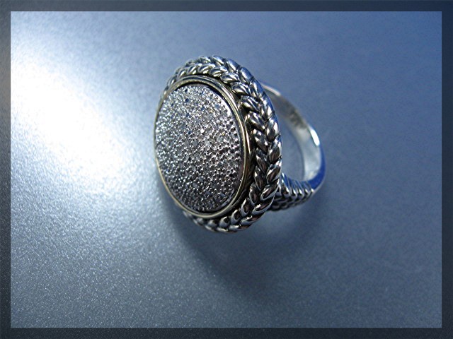 14K Gold Sterling Silver Pave Diamond Ring T & G