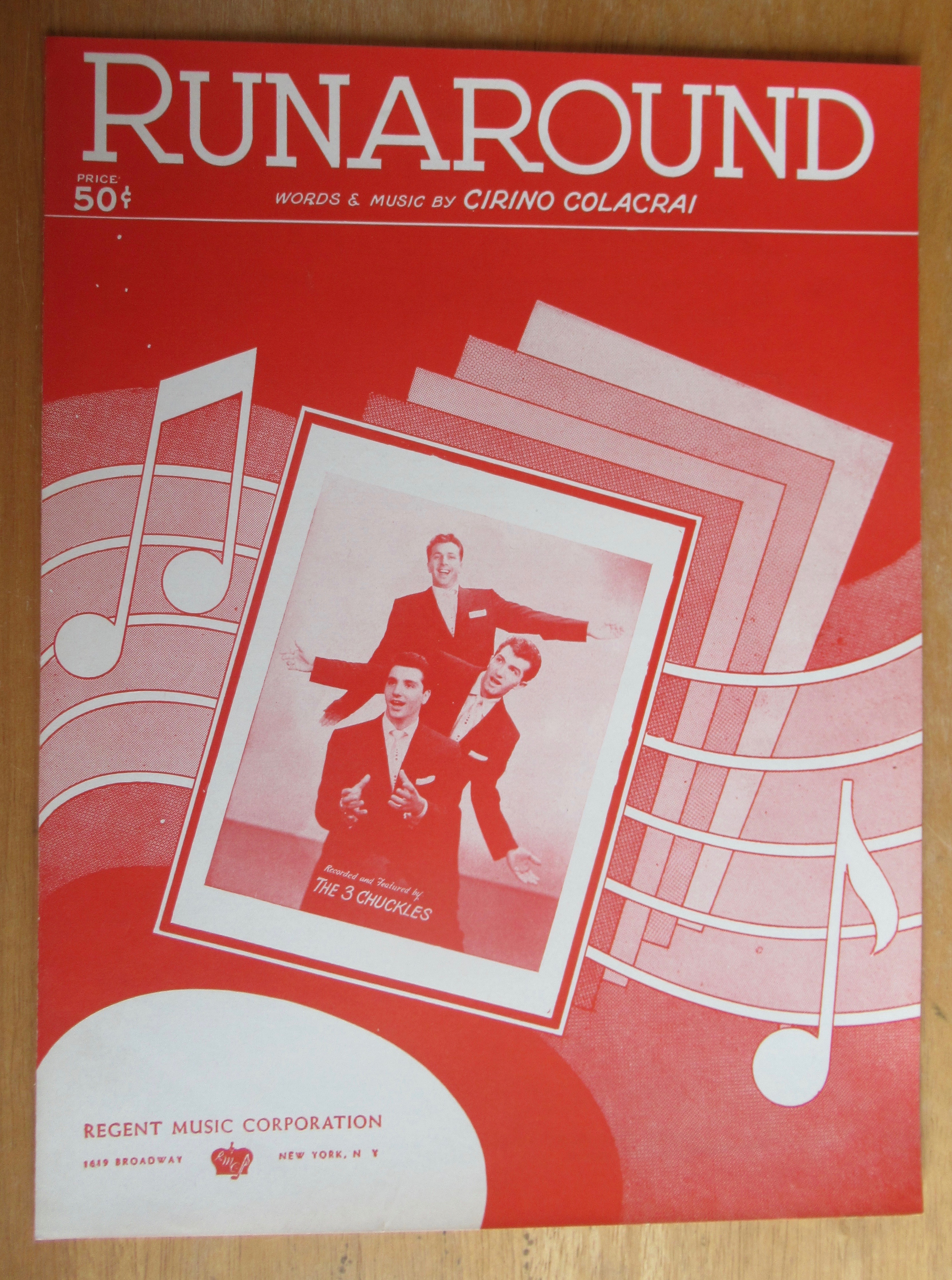 Sheet Music For 1954 Runaround The 3 Chuckles