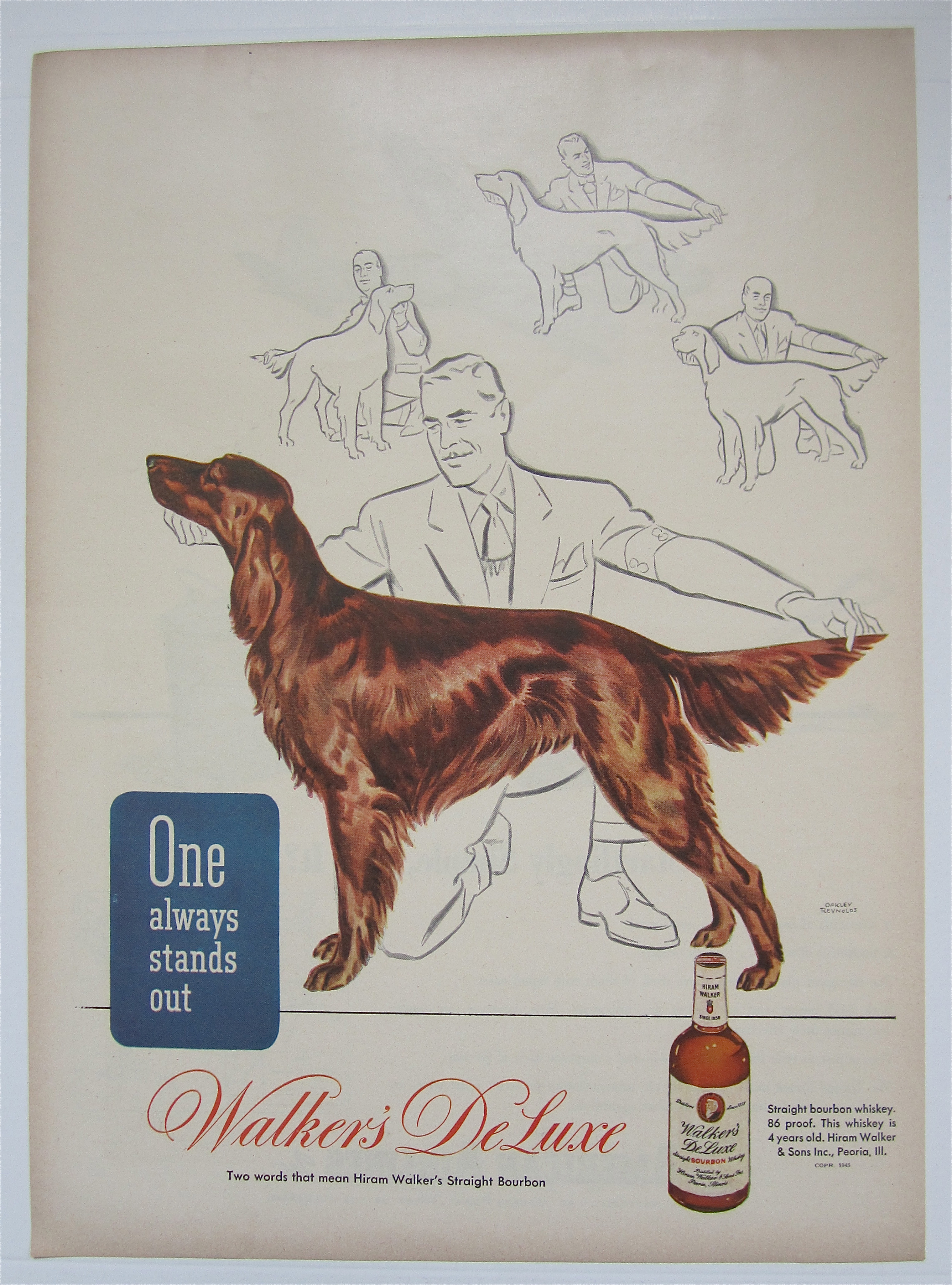 1945 Walker's Deluxe Whiskey with Man Looking at Dog