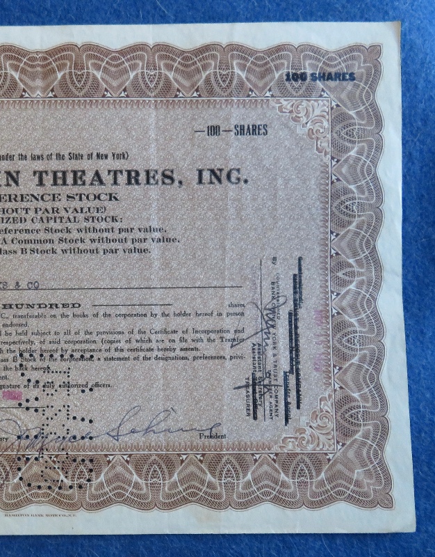 1928 Schine Chain Theatres, Inc Stock Certificate