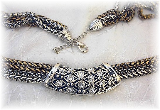 Silver/Goldtone & Rhinestone Necklace