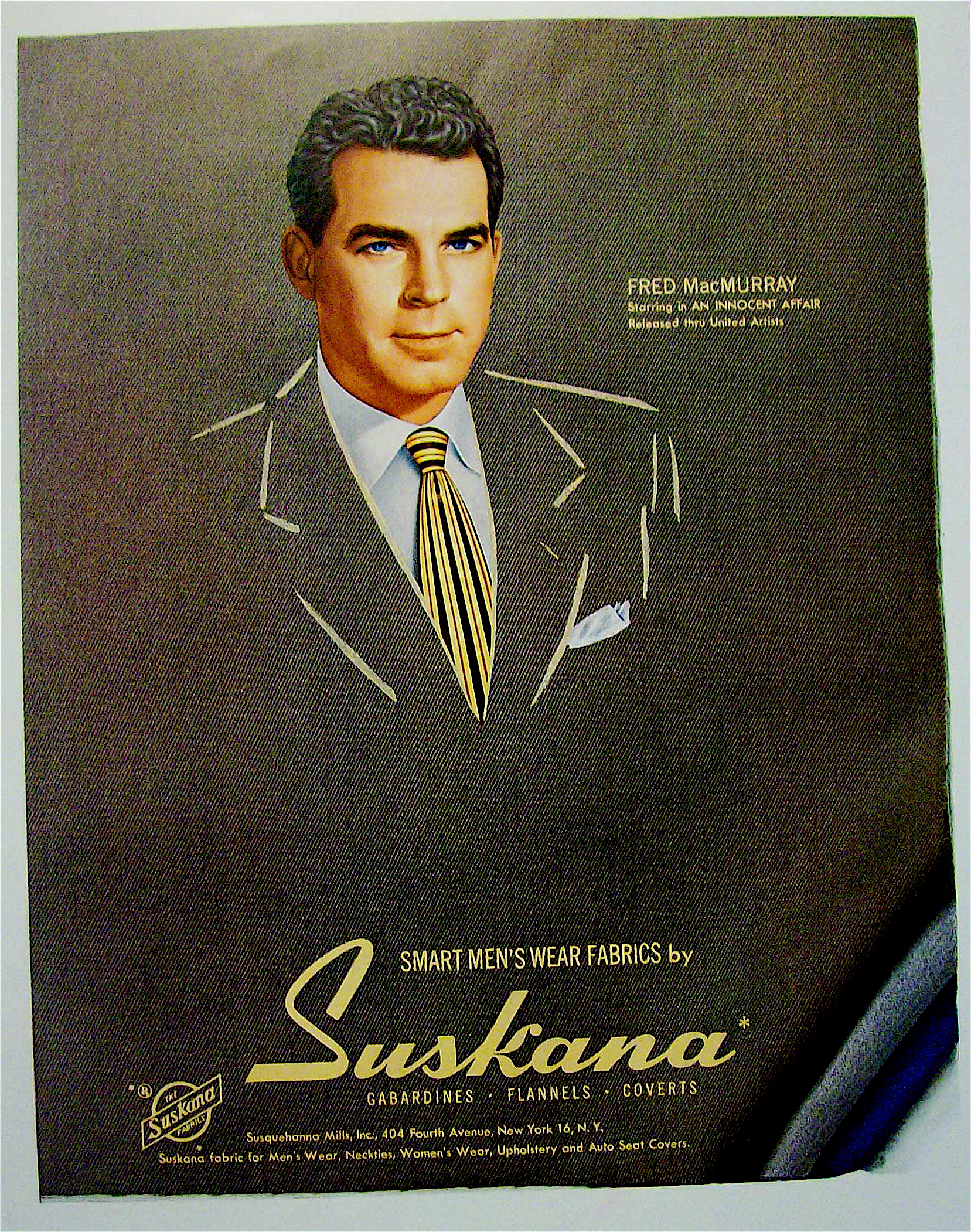 1948 Suskana Smart Men's Wear Fabric w/ Fred MacMurray