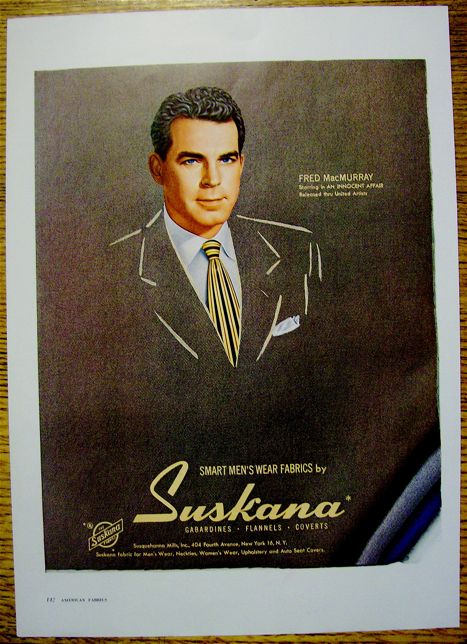 1948 Suskana Smart Men's Wear Fabric w/ Fred MacMurray