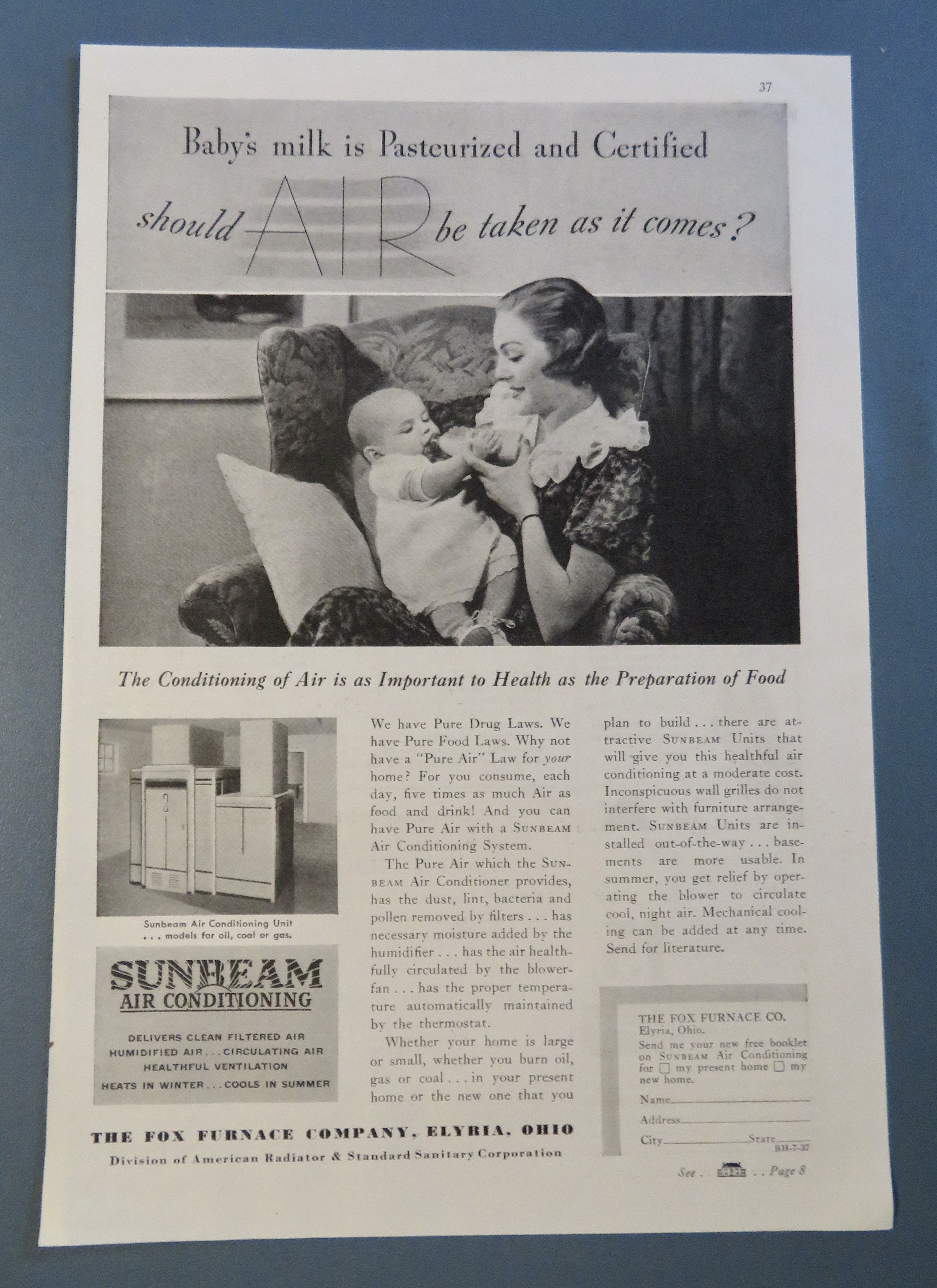 1937 Sunbeam Air Conditioning with Woman & Baby