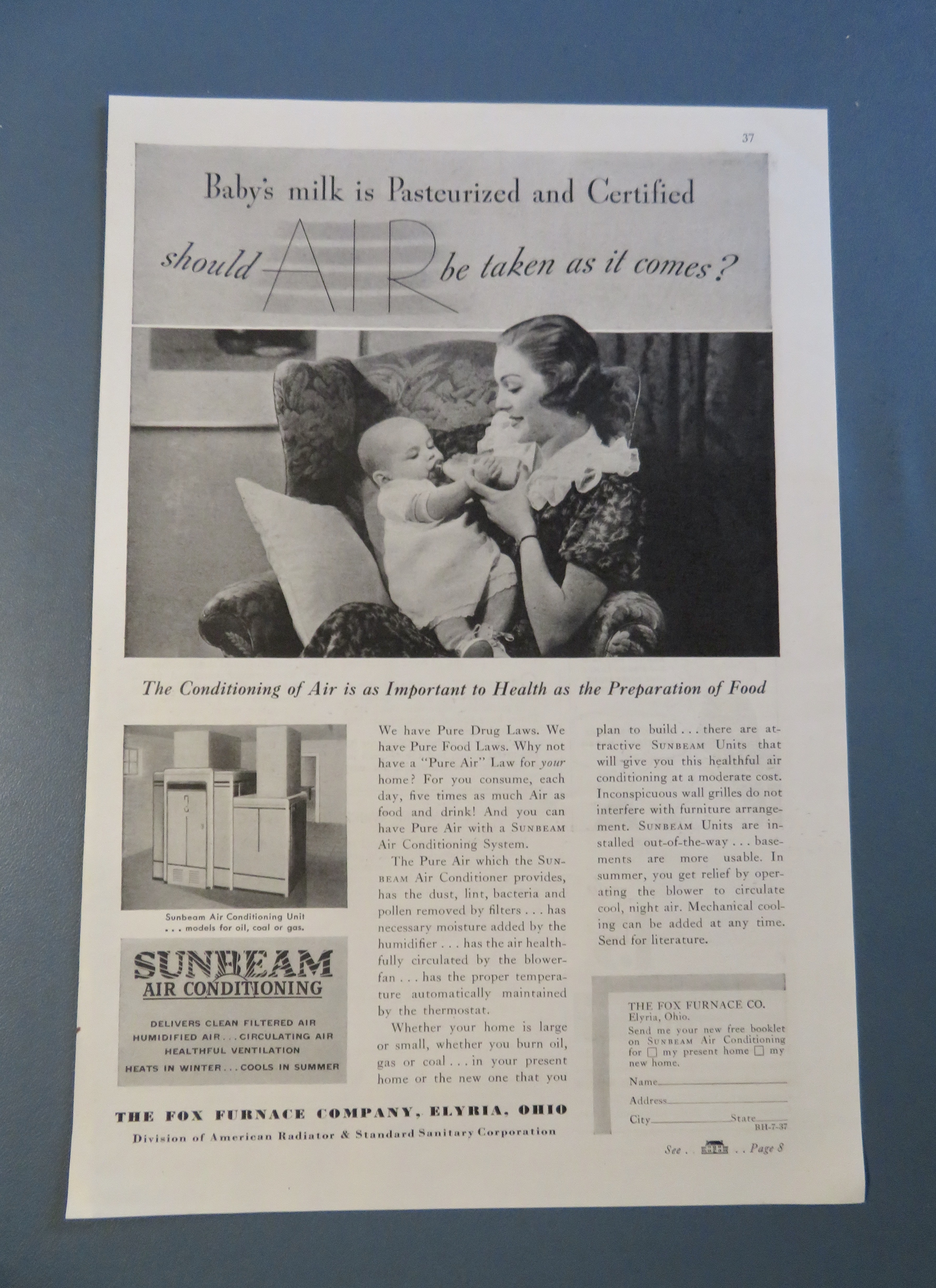 1937 Sunbeam Air Conditioning with Woman & Baby