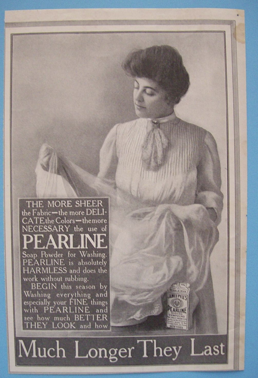 1907 Pearline with Woman Holding Sheer Fabric