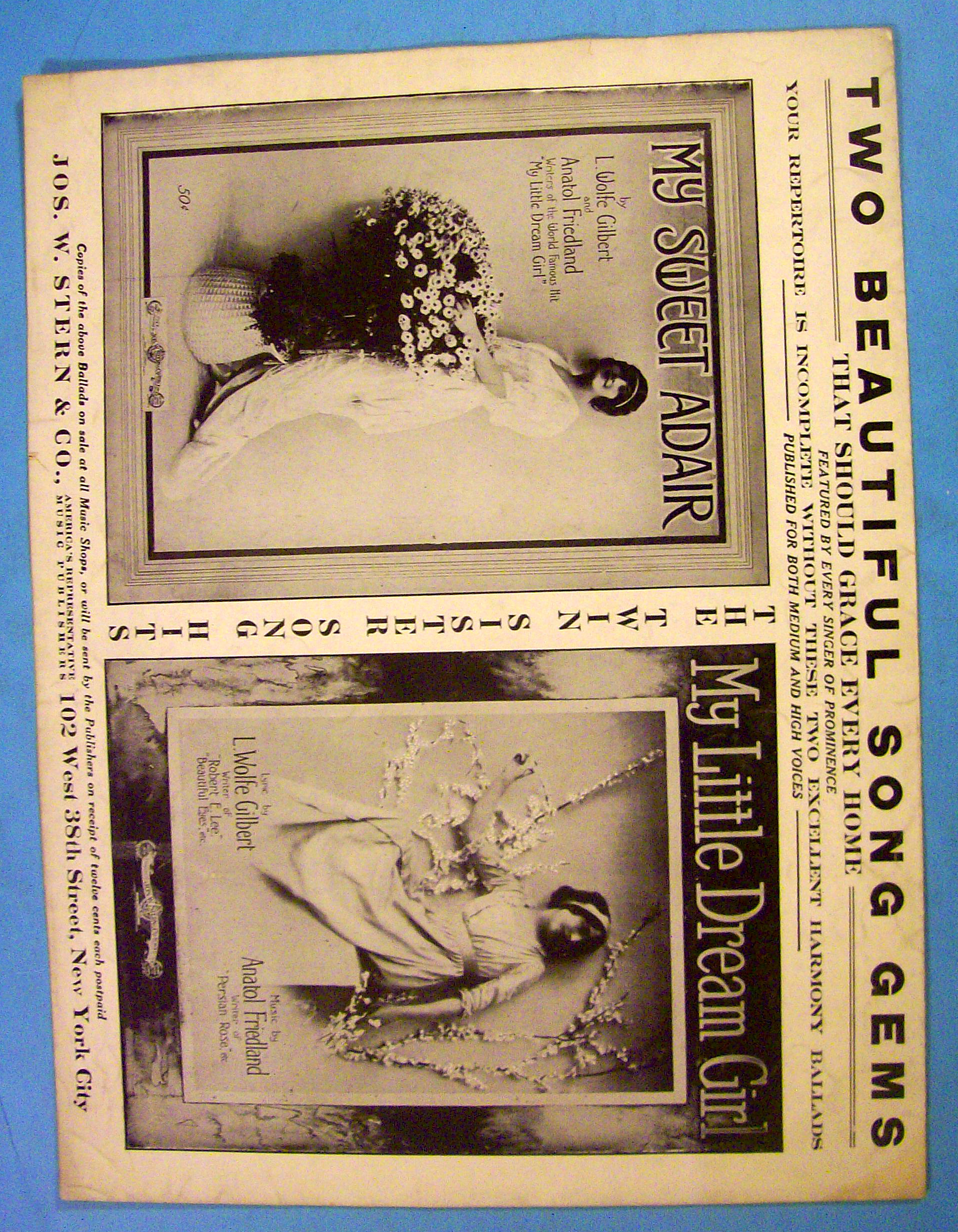 My Sweet Adair Sheet Music 1915 L. Wolfe Gilbert
