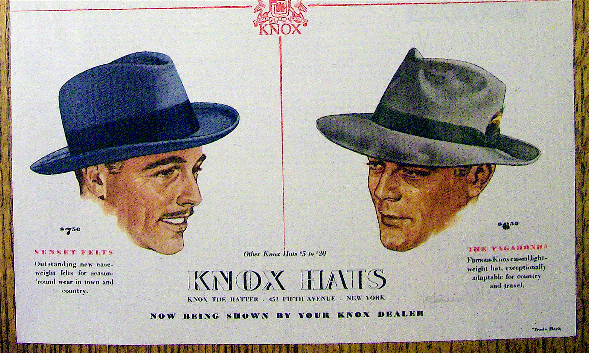 1941 Knox Hats with Fifth Avenue, Vagabond & More