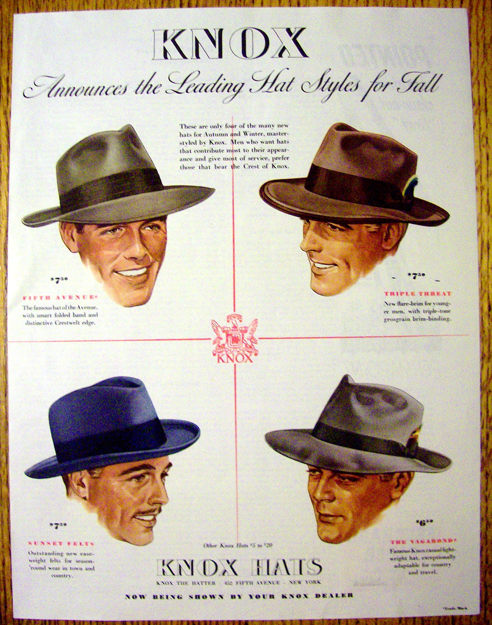 1941 Knox Hats with Fifth Avenue, Vagabond & More
