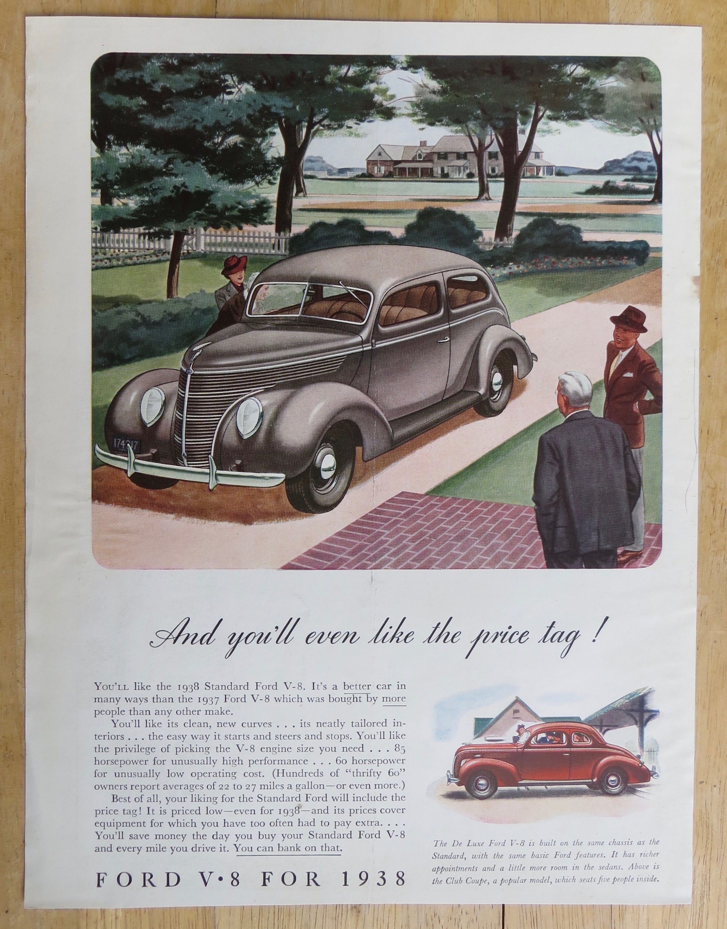 1938 Ford V-8 with People Looking at a Ford