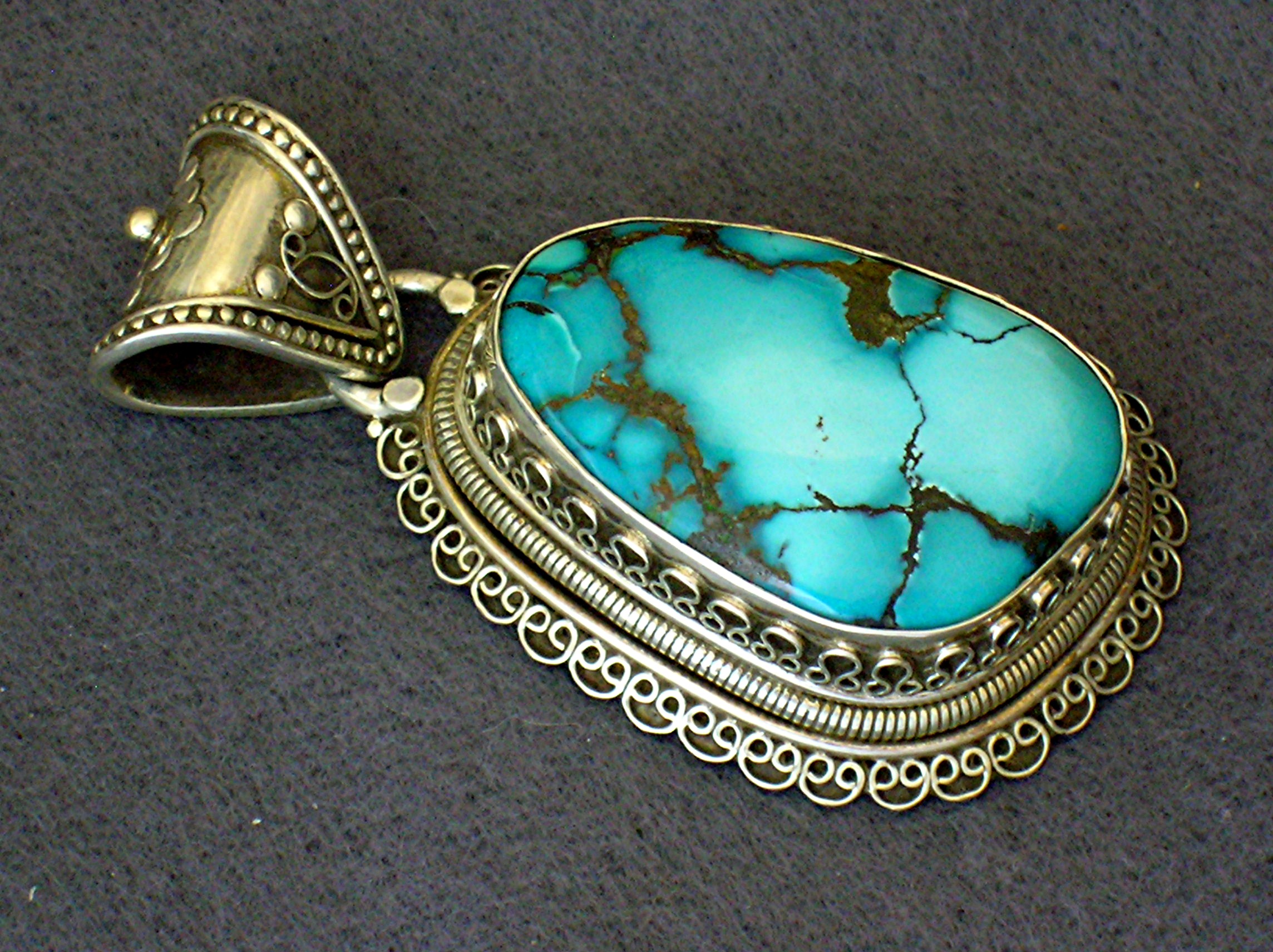 Tibetan Turquoise  Set  Sterling Silver Pendant