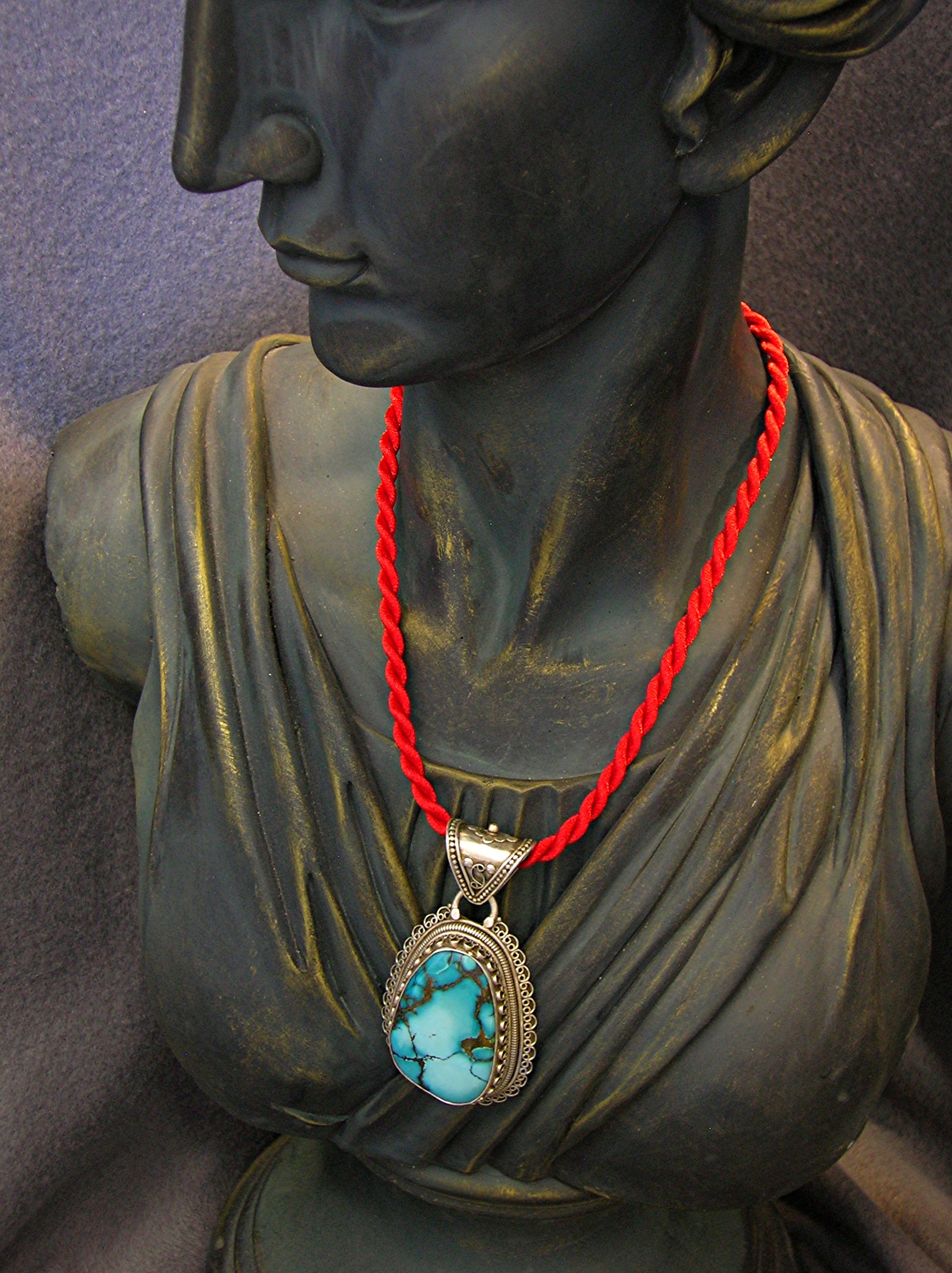 Tibetan Turquoise  Set  Sterling Silver Pendant