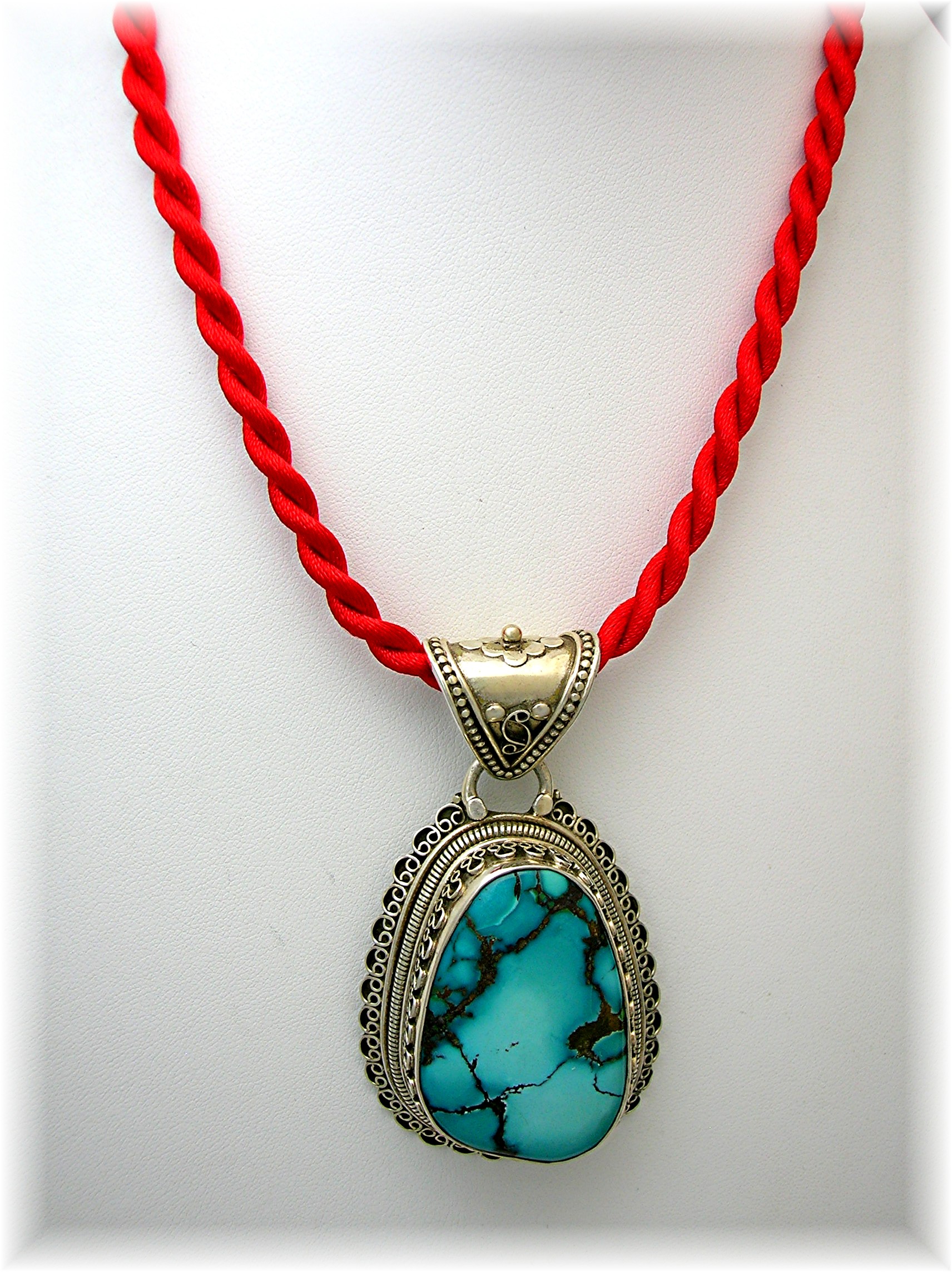Tibetan Turquoise  Set  Sterling Silver Pendant