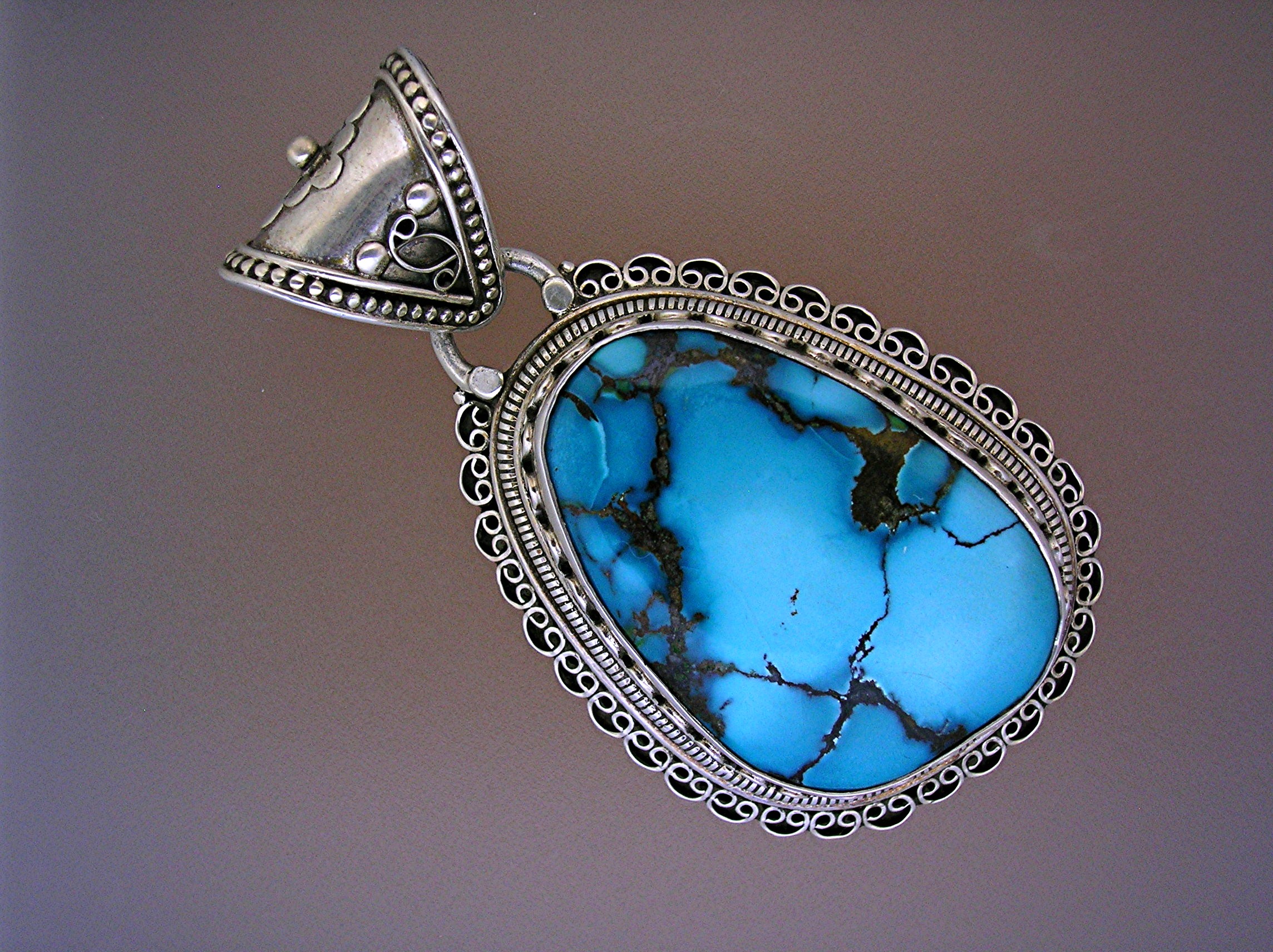 Tibetan Turquoise  Set  Sterling Silver Pendant
