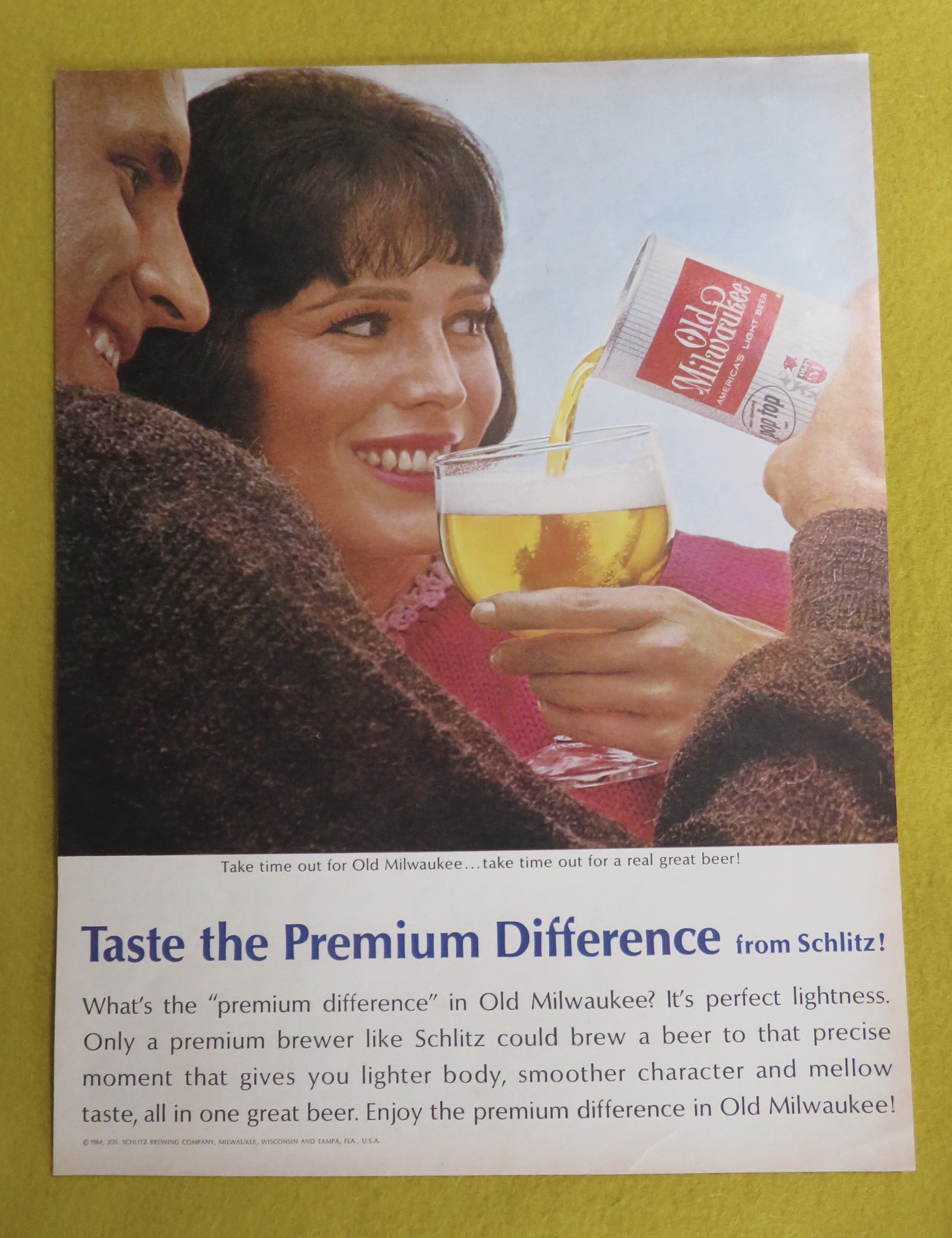 1964 Old Milwaukee Beer with Man Pouring Beer