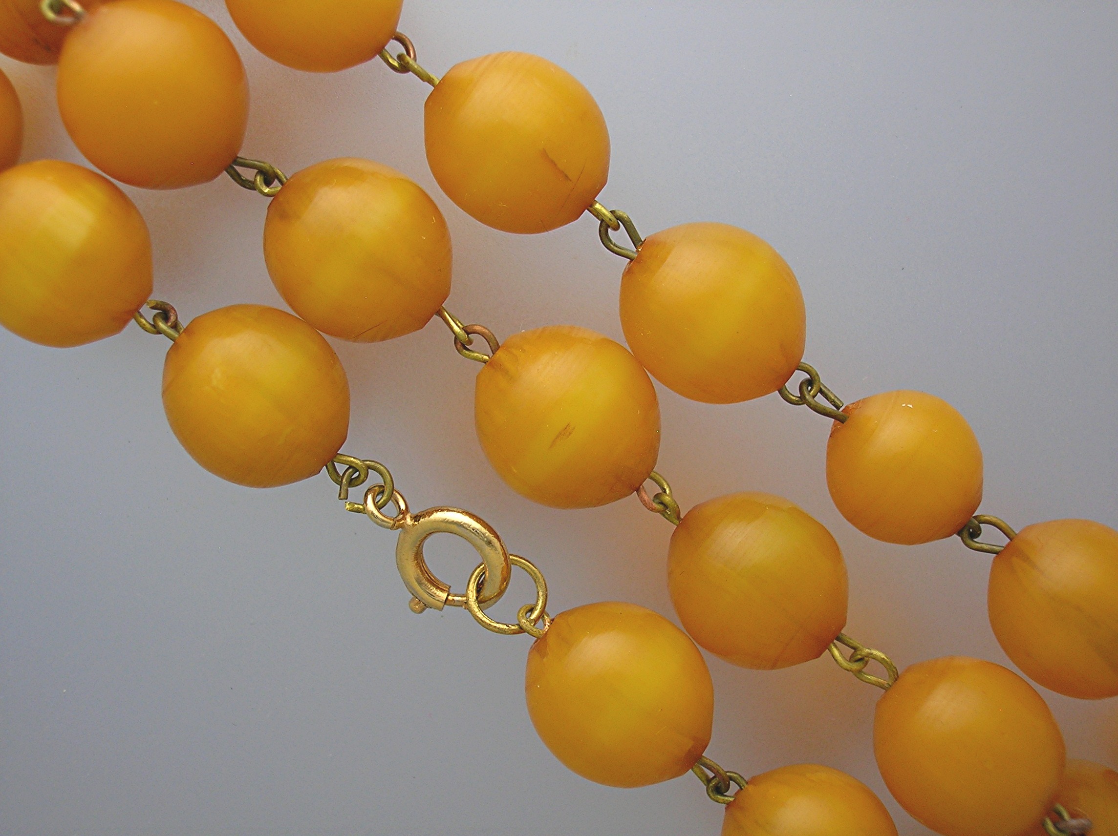 Bakelite Amber Color  Chain Link Necklace 30 Inch