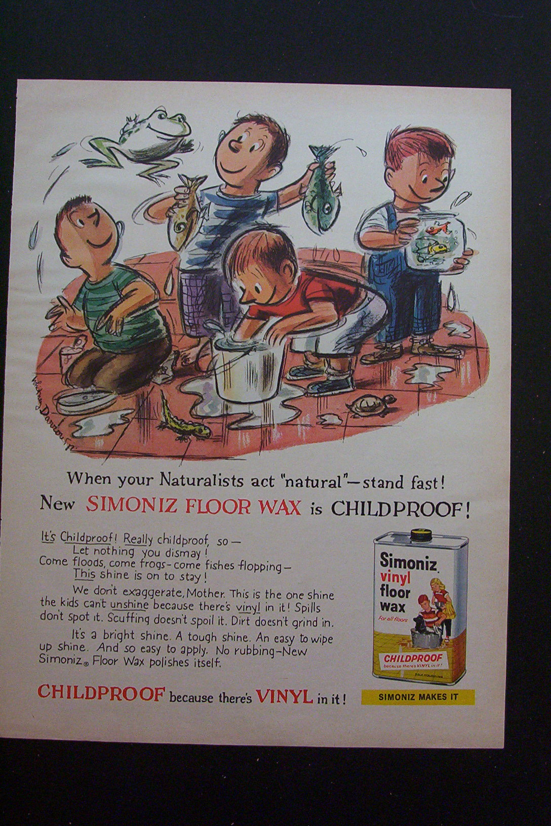 1959 Simoniz Vinyl Floor Wax w/Boys Playing with Fish