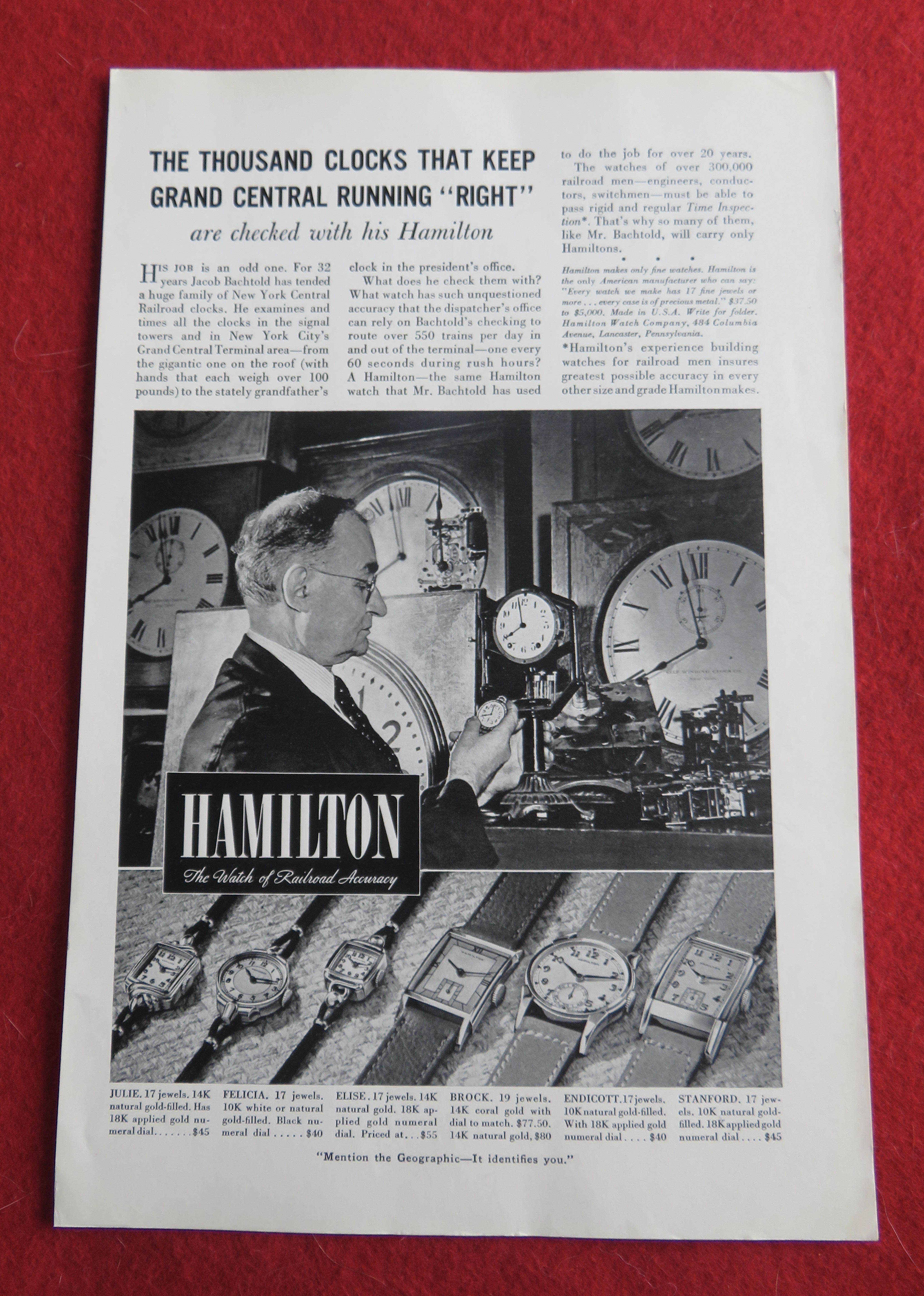 1940 Hamilton Watch with Man Setting Clocks
